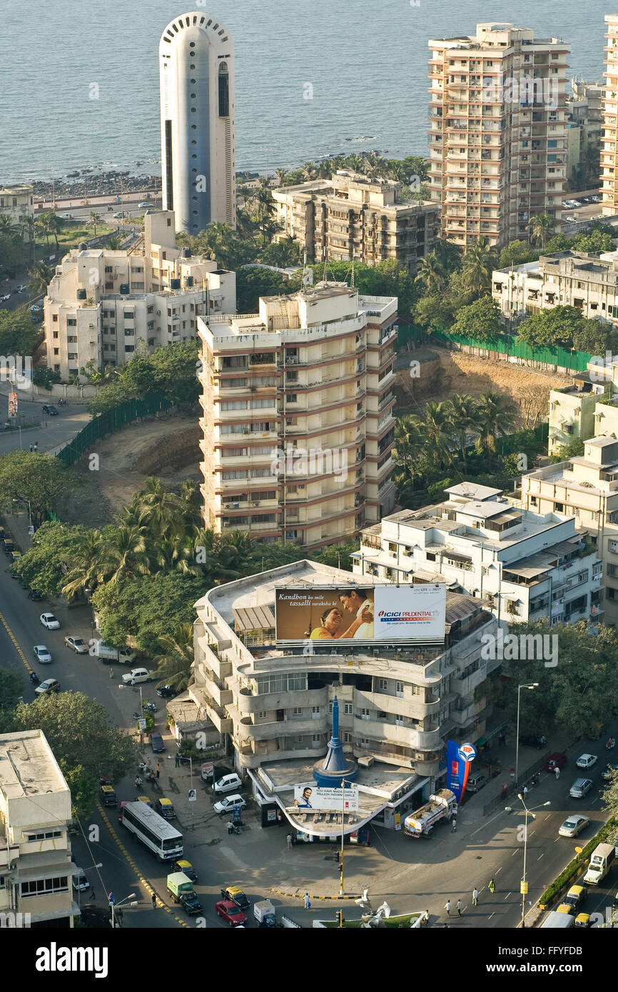 Vue aérienne de worli naka face mer vers Bombay Mumbai ; ; ; ; Inde Maharashtra Banque D'Images
