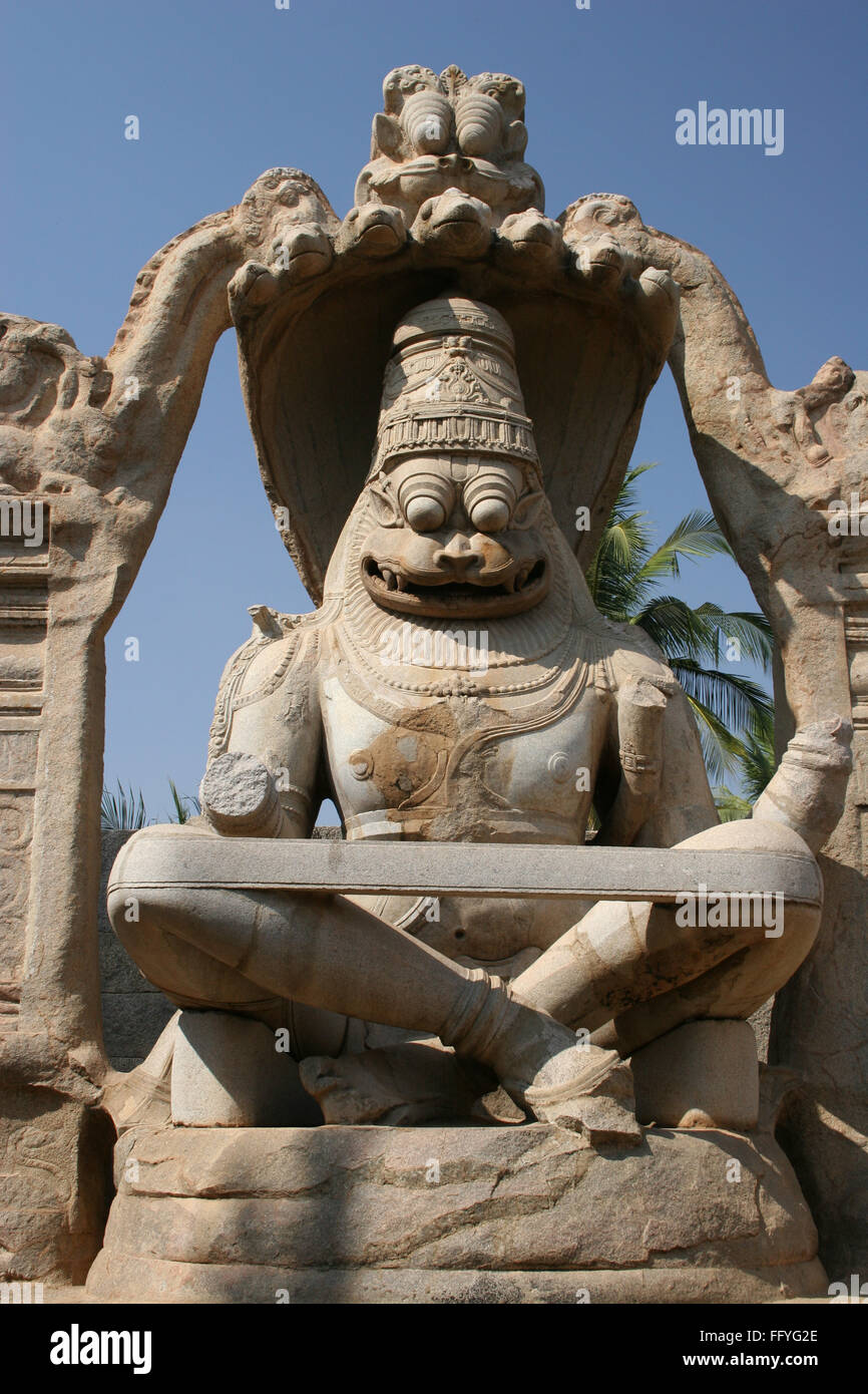 Ugra, Narsimha idol , Hampi Vijayanagar ruins , Karnataka , Inde Banque D'Images