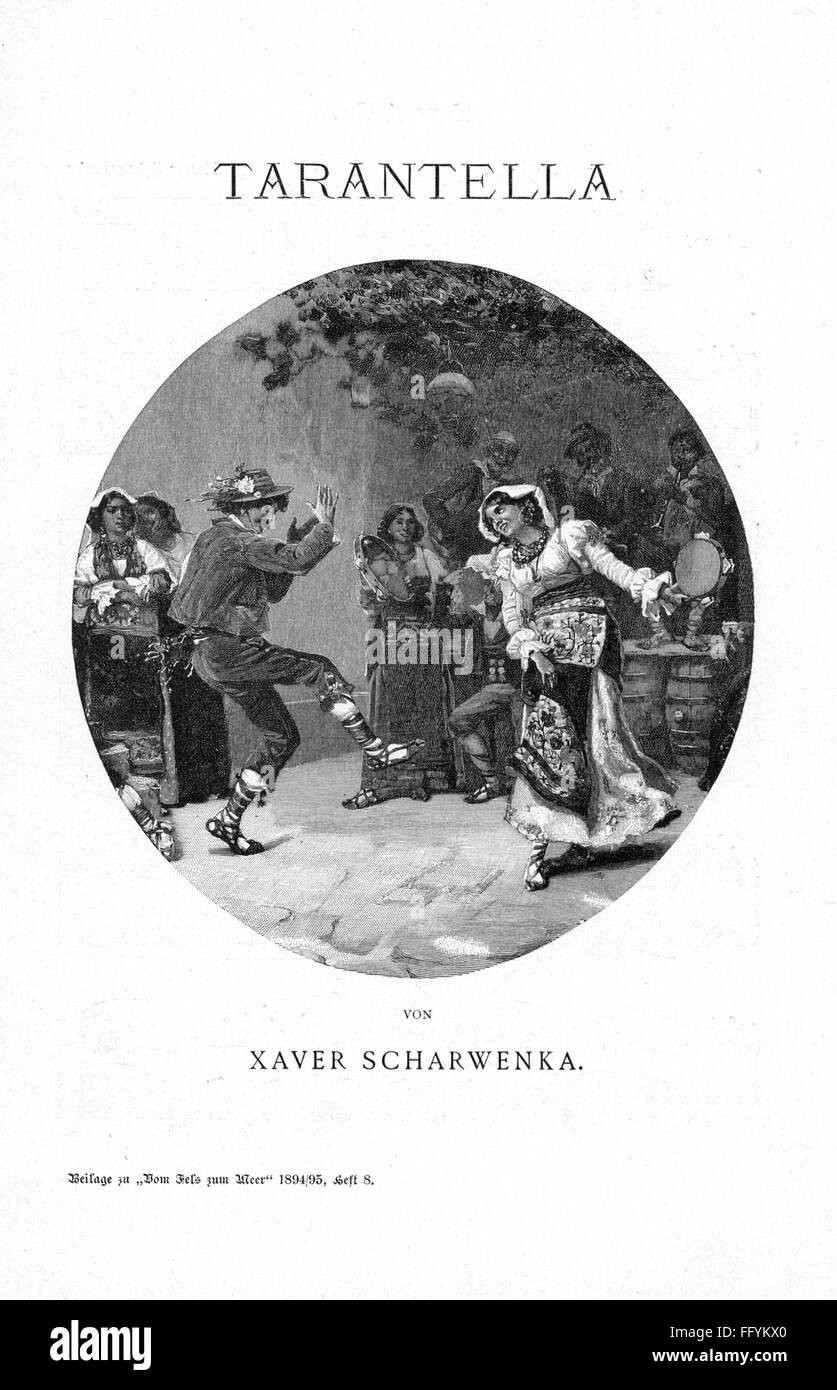 Dance, tarantella, par Xaver Scharwenka, page de titre, gravure en bois, supplément à 'Von Fels zum Meer', numéro 8, 1894 / 1895, droits supplémentaires-Clearences-non disponible Banque D'Images