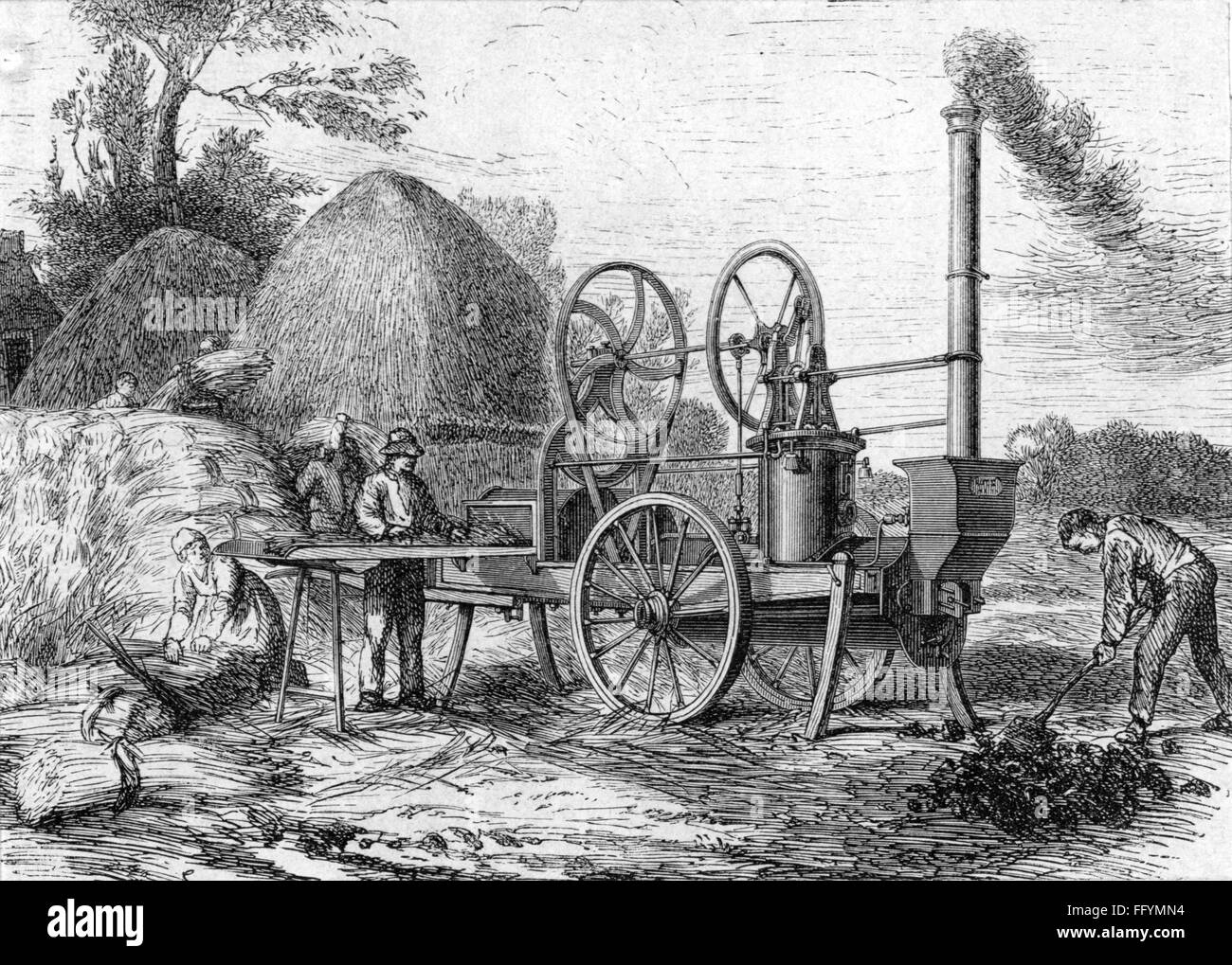 agriculture, machines, batteur fixe à vapeur, gravure en bois, vers 1860, droits supplémentaires-Clearences-non disponible Banque D'Images