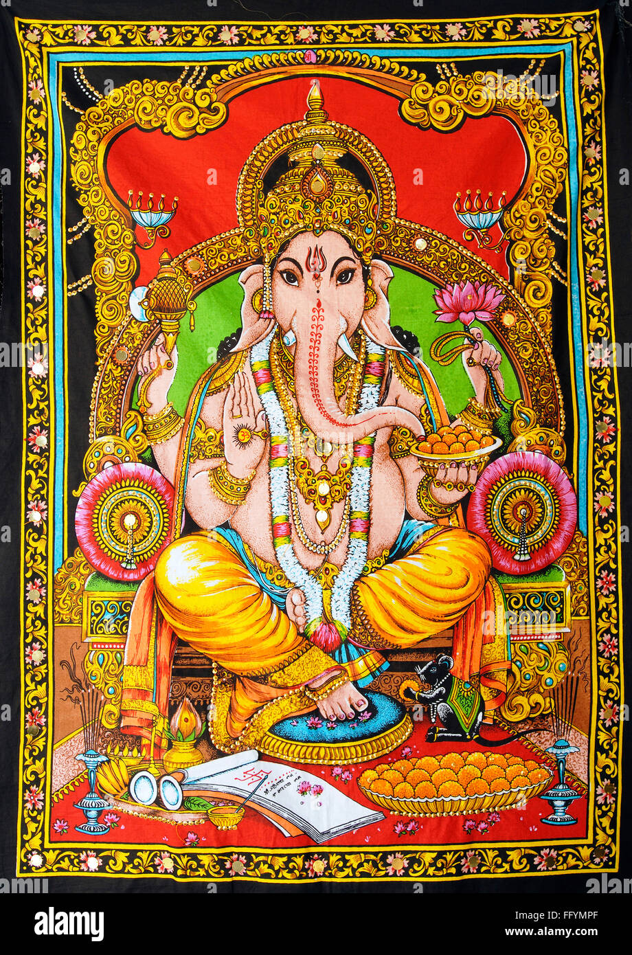 Ganesha imprimés sur toiles , Mahabalipuram , Tamil Nadu , Inde Banque D'Images