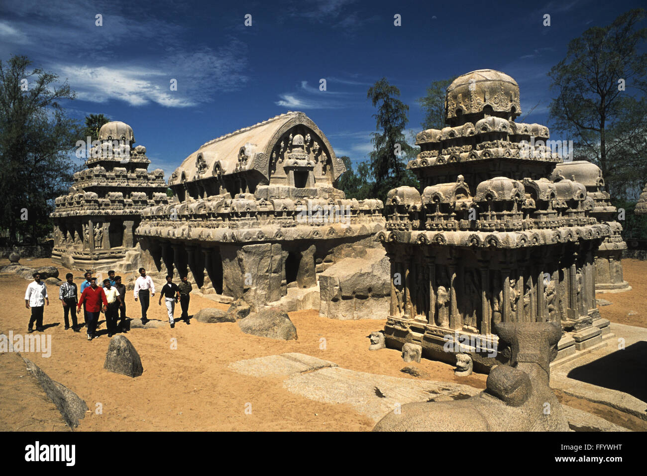 Cinq raths Mamallapuram Mahabalipuram ; ; ; Tamil Nadu Inde Banque D'Images