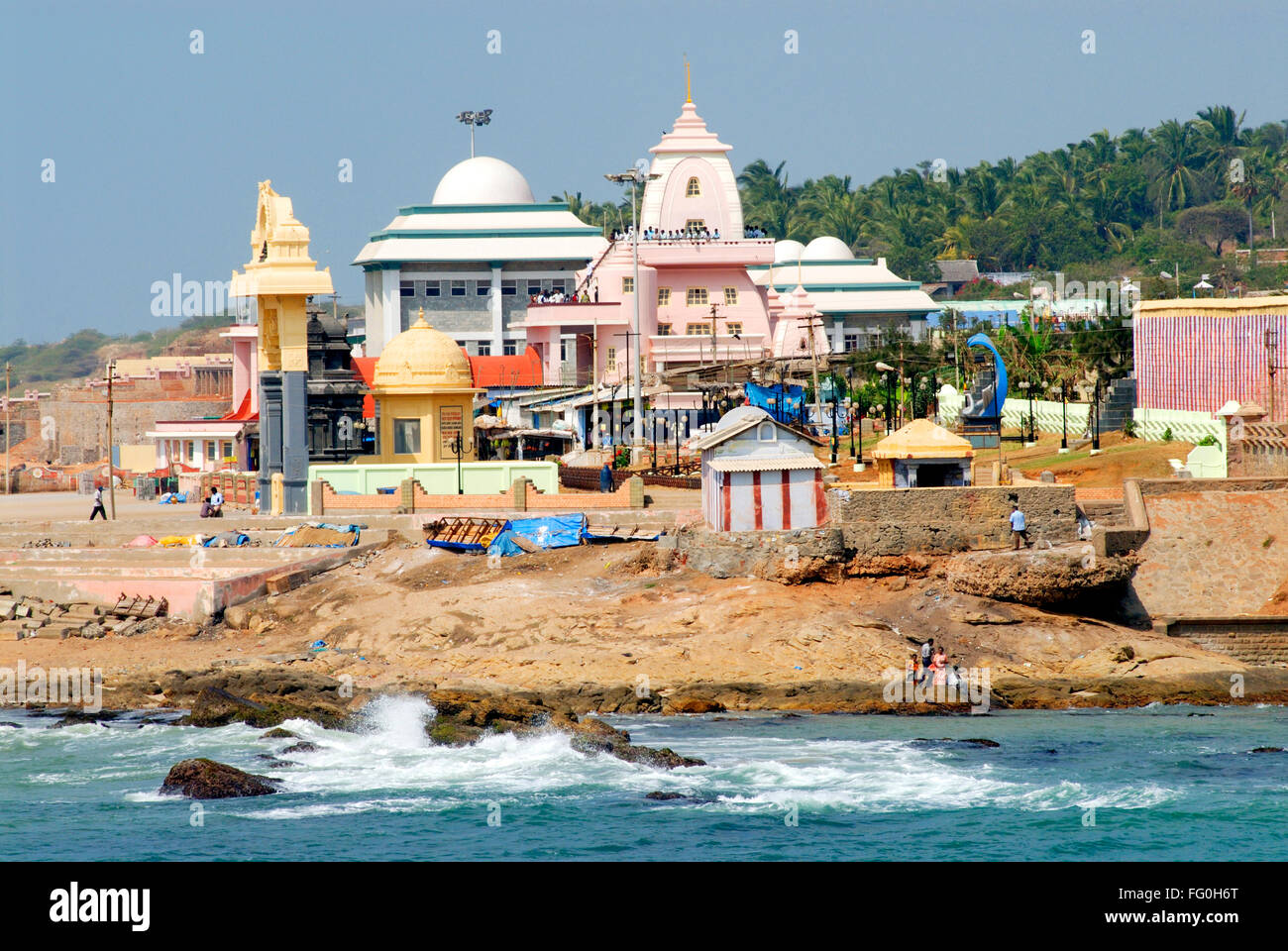 Gandhi Memorial mémorial Kamaraj temples plage rocheuse de Kanyakumari , Tamil Nadu , Inde Banque D'Images