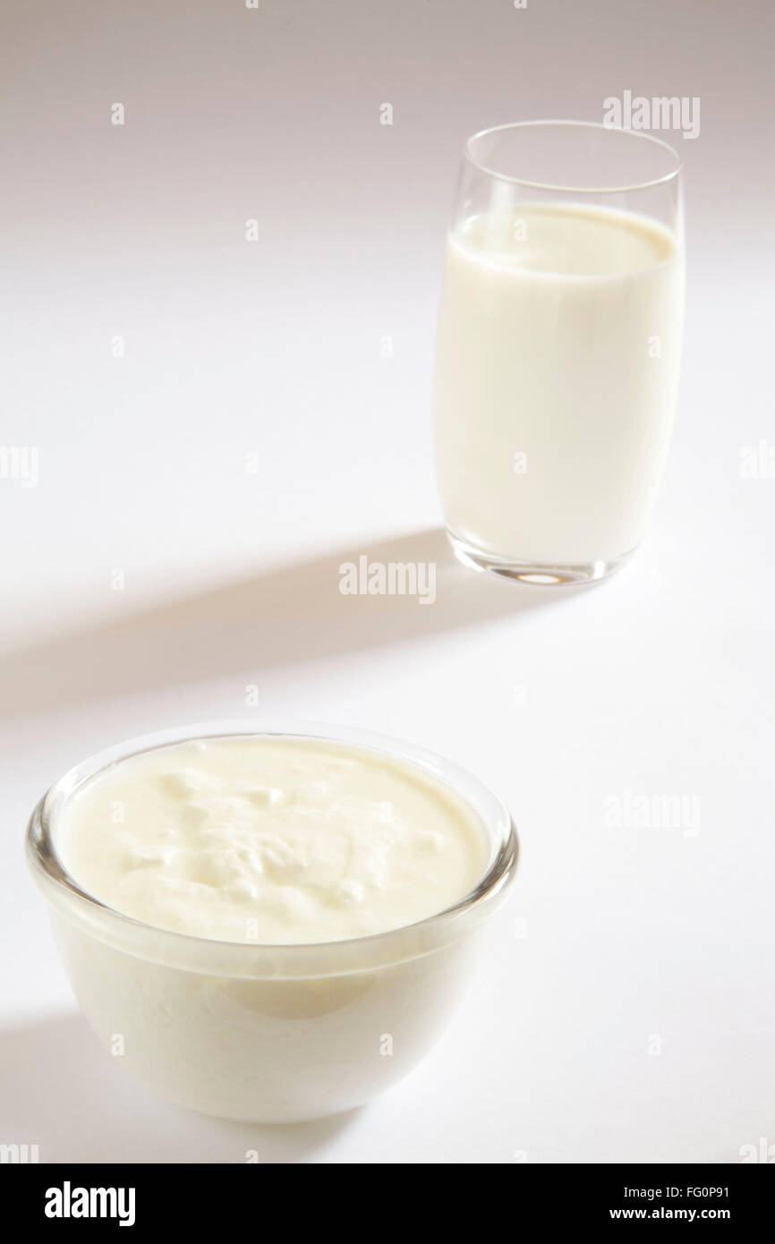 Verre de lait caillé Dahi yogourt maison ou produit laitier Banque D'Images