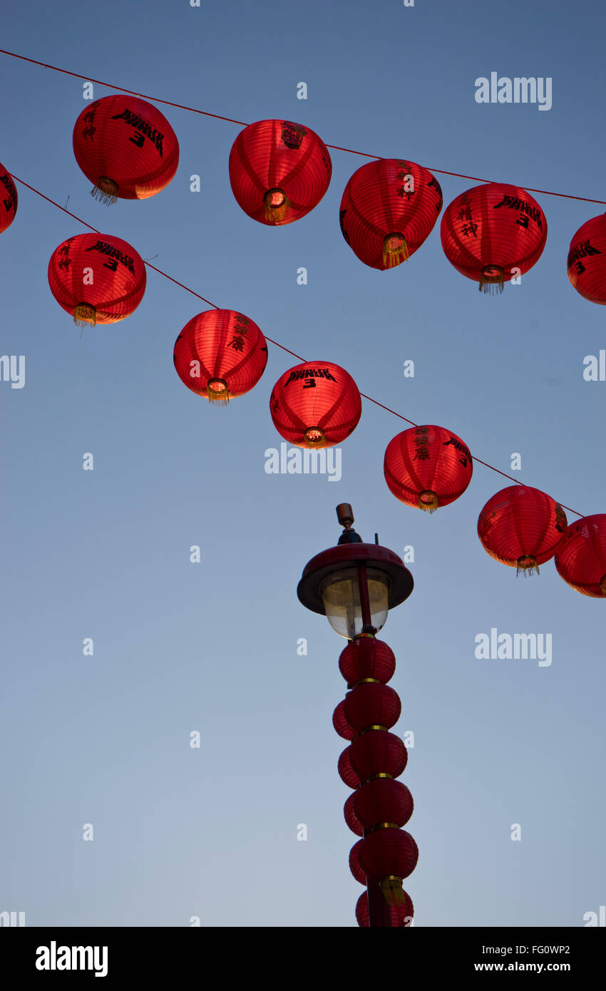 Le nouvel an chinois du singe lanternes dans Chinatown, Londres, UK Banque D'Images
