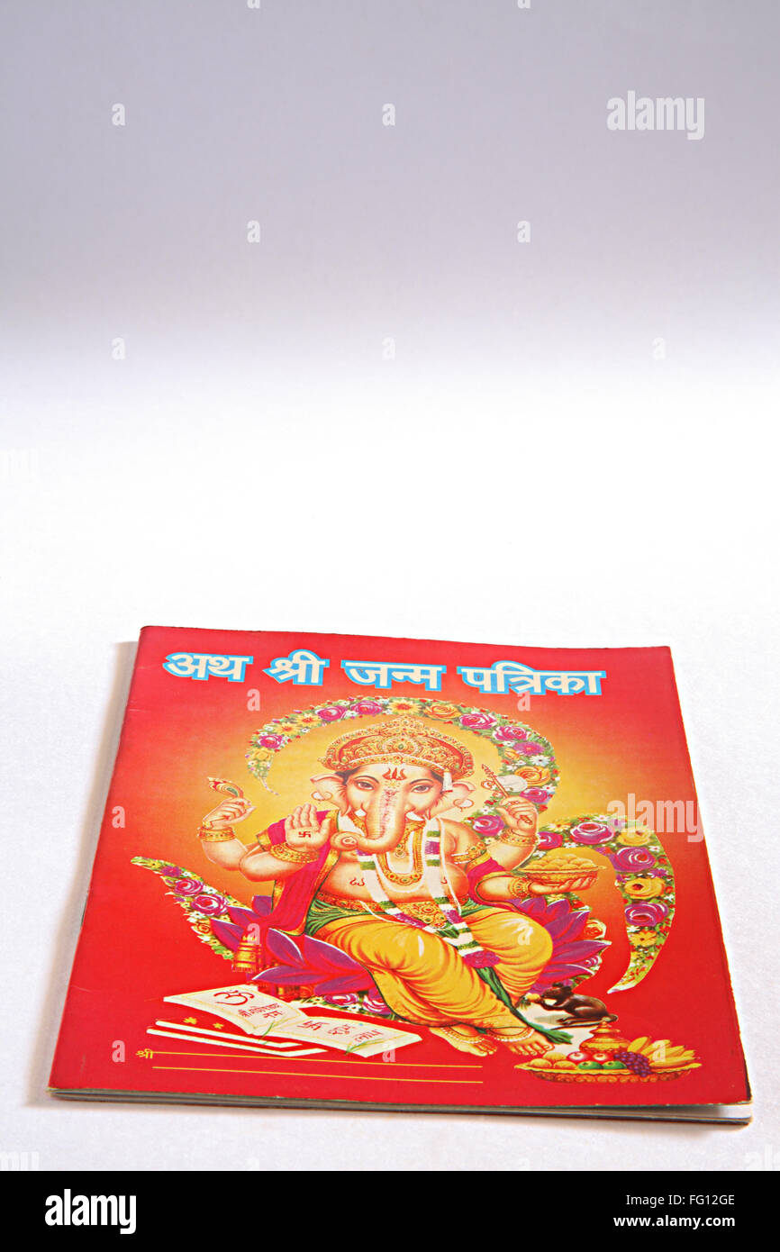 Concept , janmpatri Hindouisme horoscope de naissance nativité sur fond blanc Banque D'Images