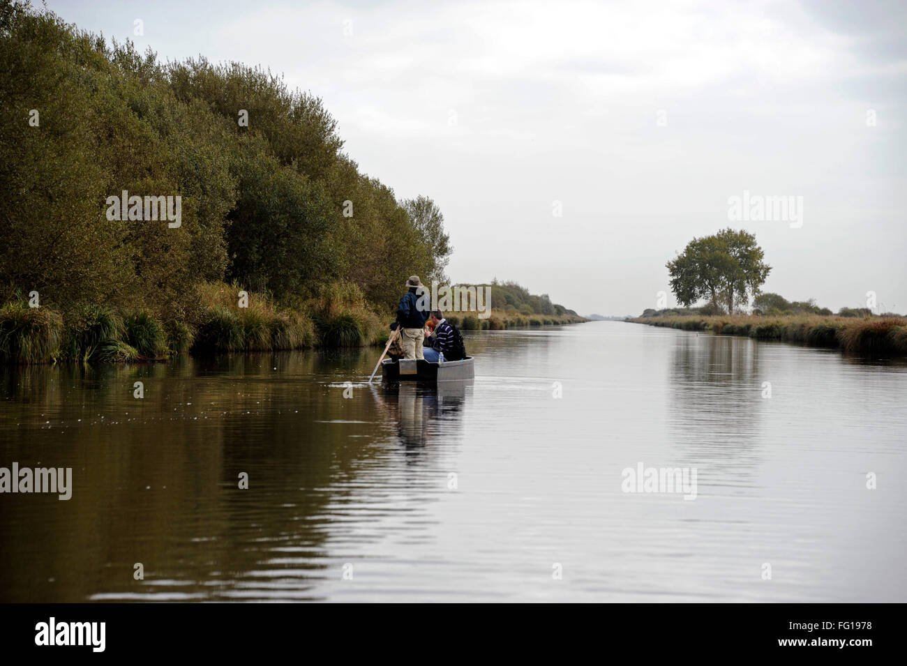 Excursion en bateau dans les marais,village de Breca,Saint-Lyphard,Parc Naturel Régional de Brière, Loire-Atlantique, Pays de Loire, France Banque D'Images