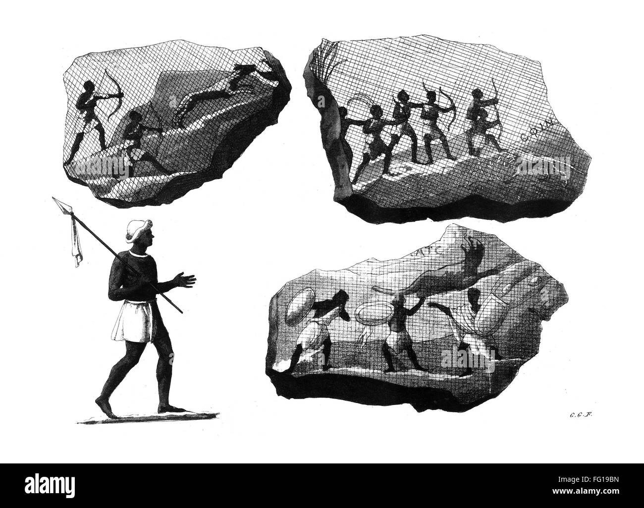 Egypte : PEINTURES MURALES. /NDrawings de peintures murales de l'Égypte ancienne, à partir de 'Il Antico e Moderno, Costume' par Giulio Ferrario, c1830. Banque D'Images