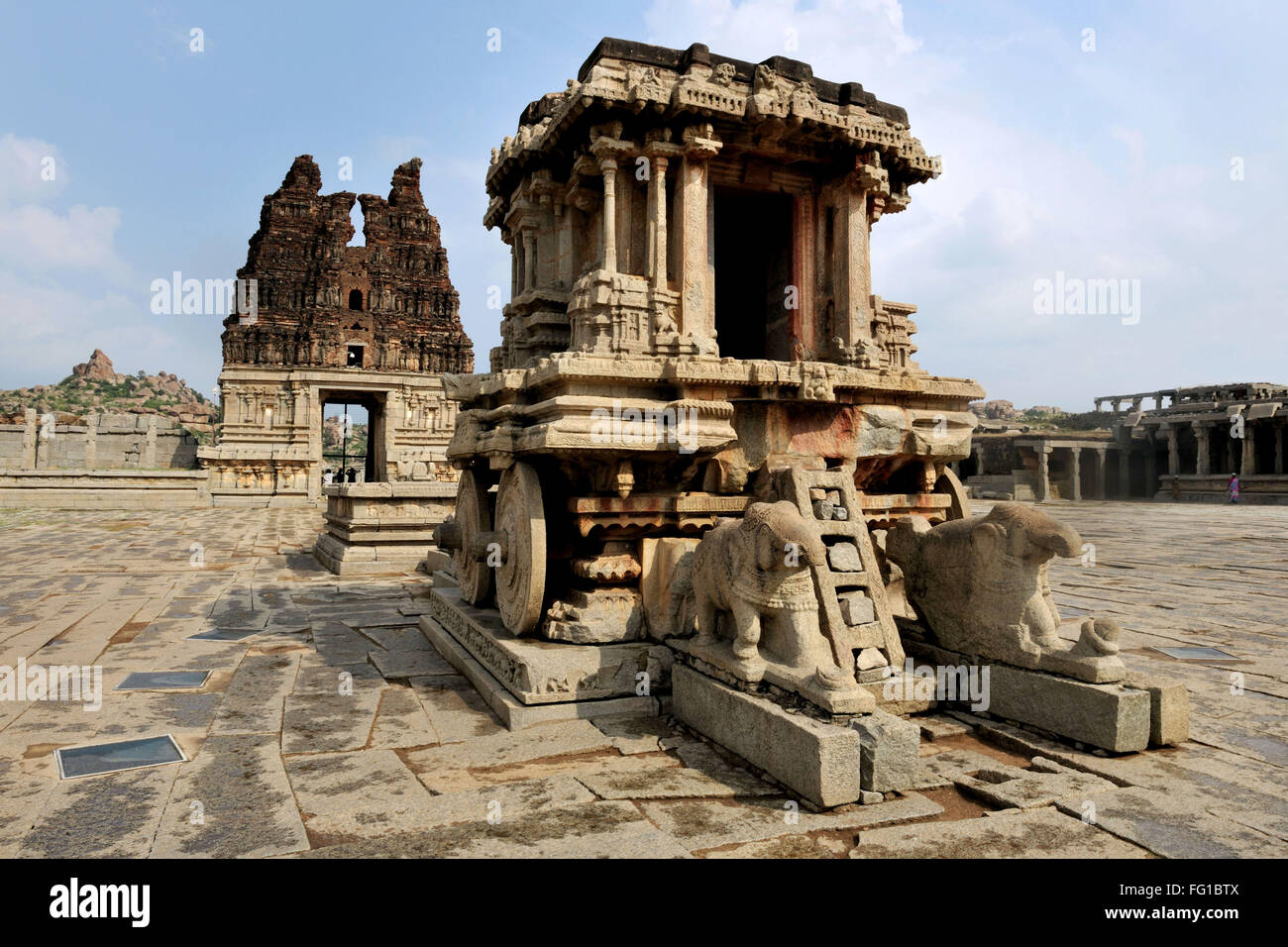 Pierre Chariot, Temple de Vithala, Temple de Vijaya Vitthala, Hampi, Nimbapura,Karnataka, Inde, Asie Banque D'Images