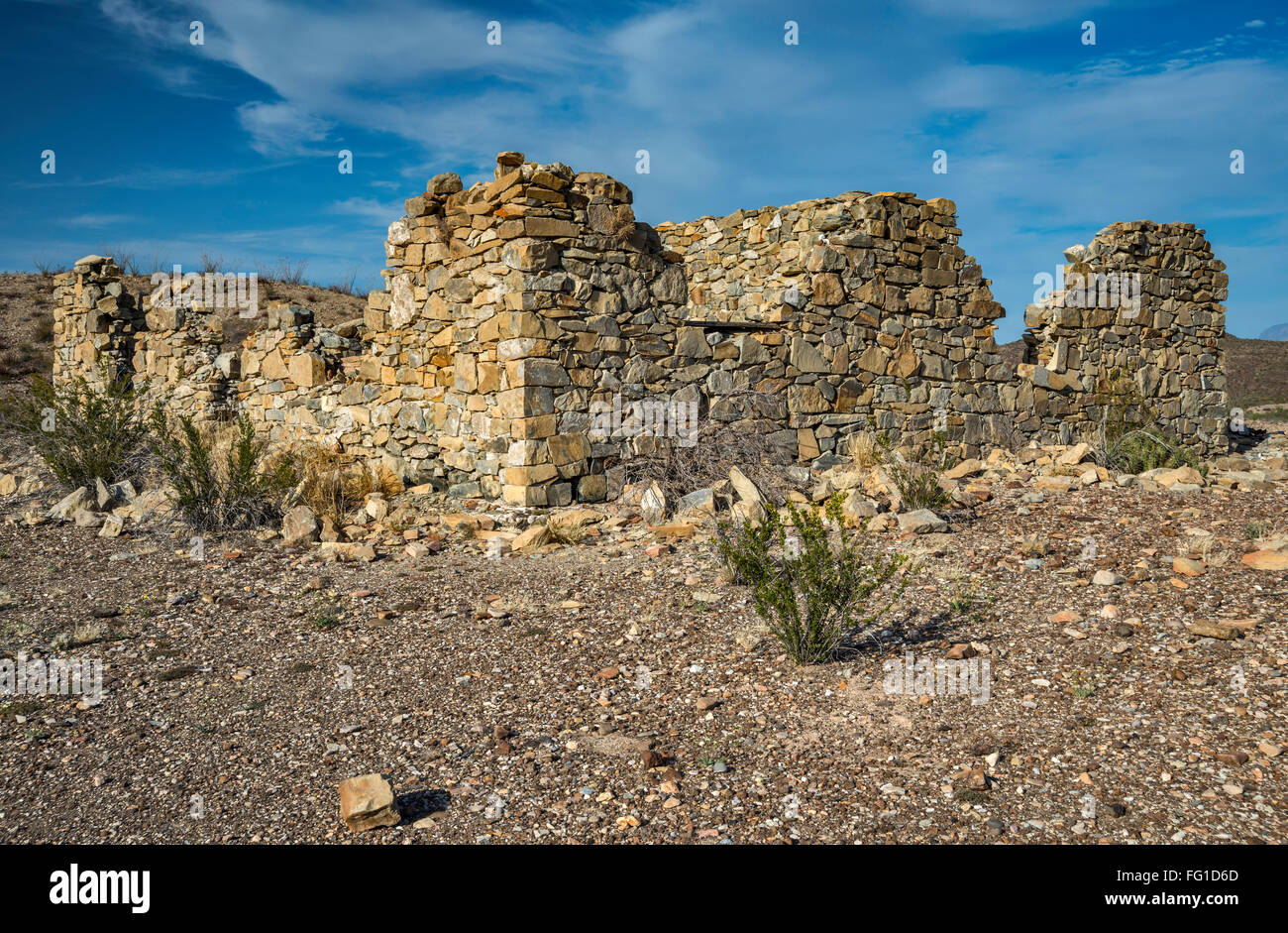 Ruines à Terlingua Abaja Ghost Town, Désert de Chihuahuan, Big Bend National Park, Texas, États-Unis Banque D'Images