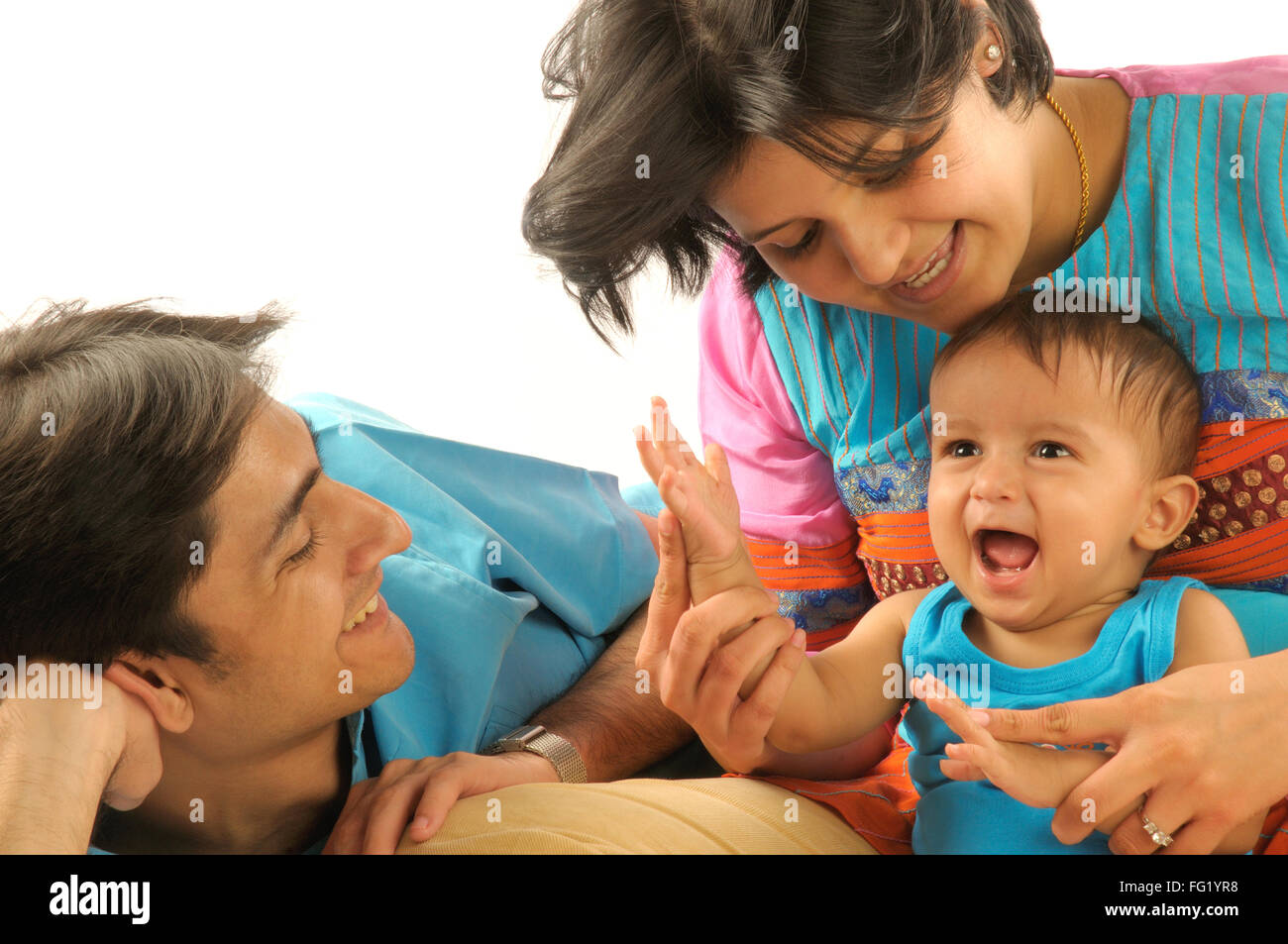 Les parents d'un an bébé garçon riant M.# 592 29 Mars 2008 Banque D'Images