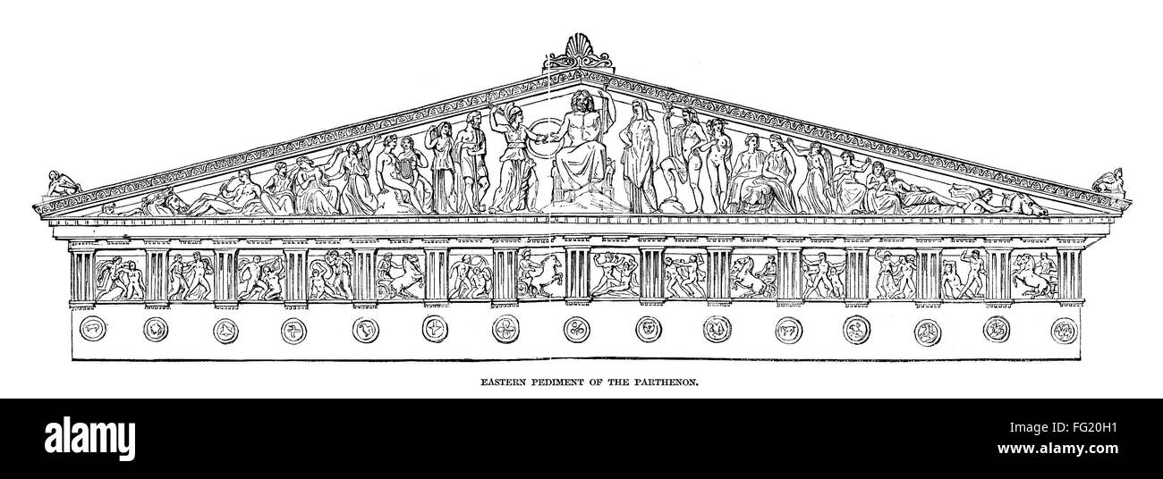 PARTHENON : FRONTON EST. /Nla fronton est du Parthénon. La gravure, British, 1846. Banque D'Images