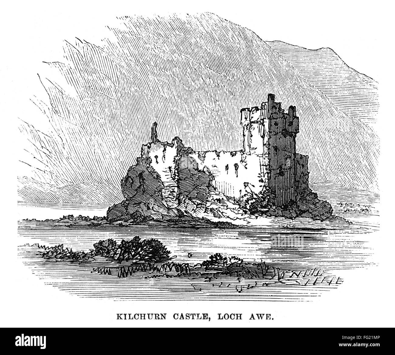 SCOTLAND : LOCH AWE, 1871. /NRuin de Kilchurn Castle sur Loch Awe, Argyll et force brute, en Écosse. La gravure, anglais, 1871. Banque D'Images