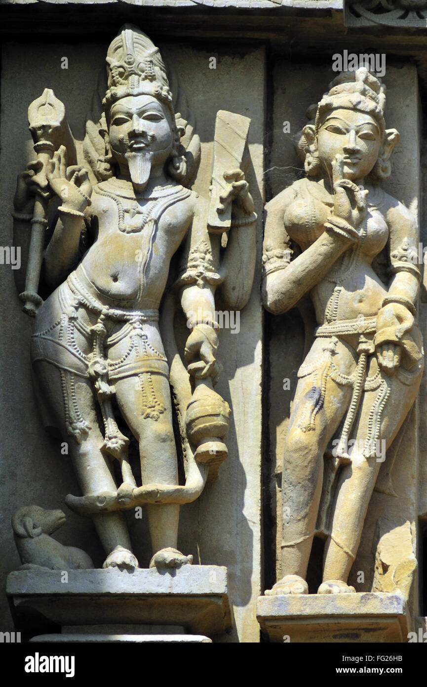 Agni dieu sculpture sur le mur de temple vishvanath Khajuraho Madhya Pradesh, Inde Banque D'Images