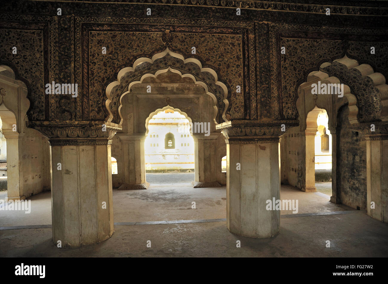 Orchha chambres de décoration de raja mahal Madhya Pradesh, Inde Banque D'Images