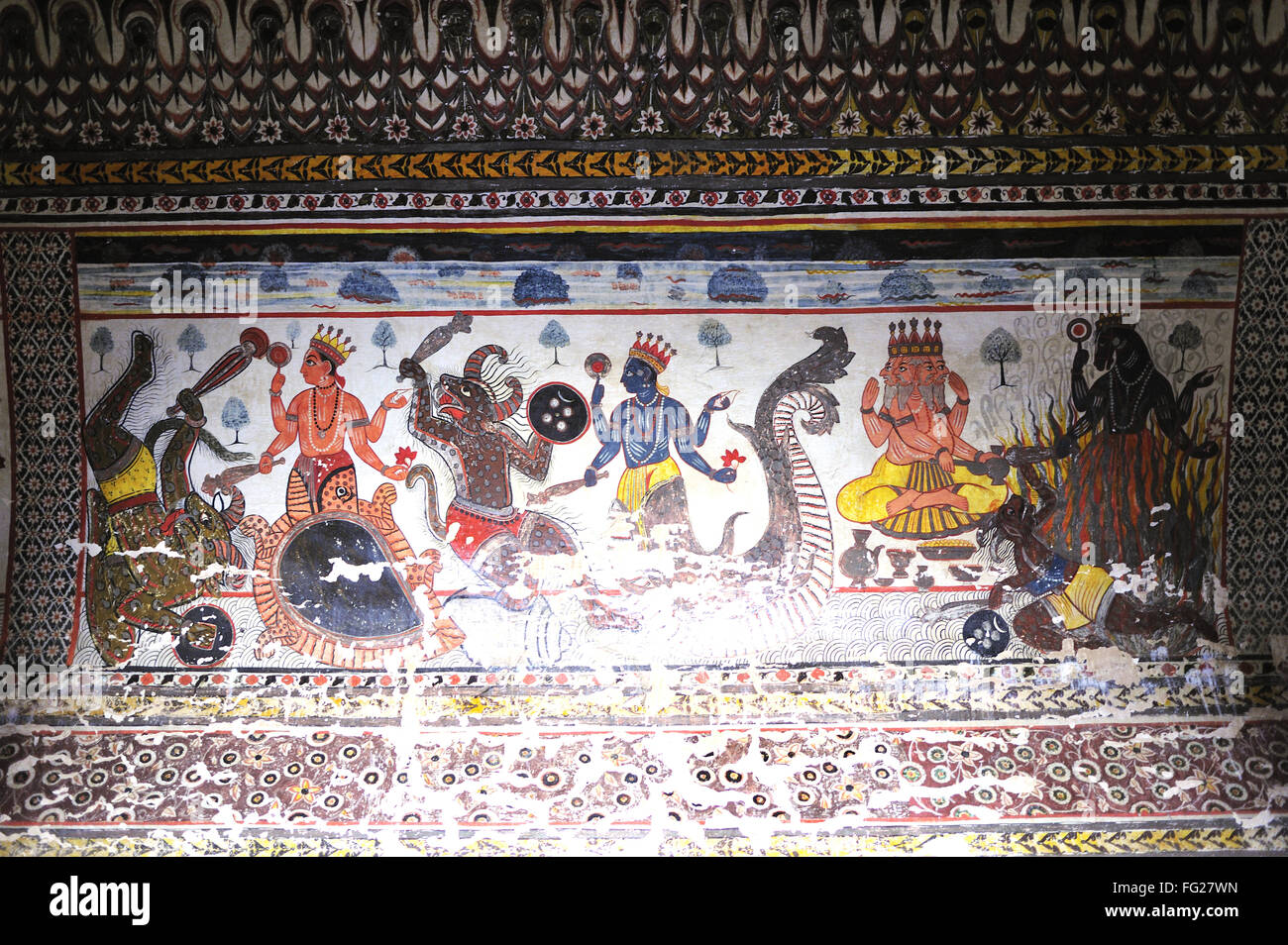 Orchha peintures sur le mur de raja mahal le Madhya Pradesh inde Banque D'Images