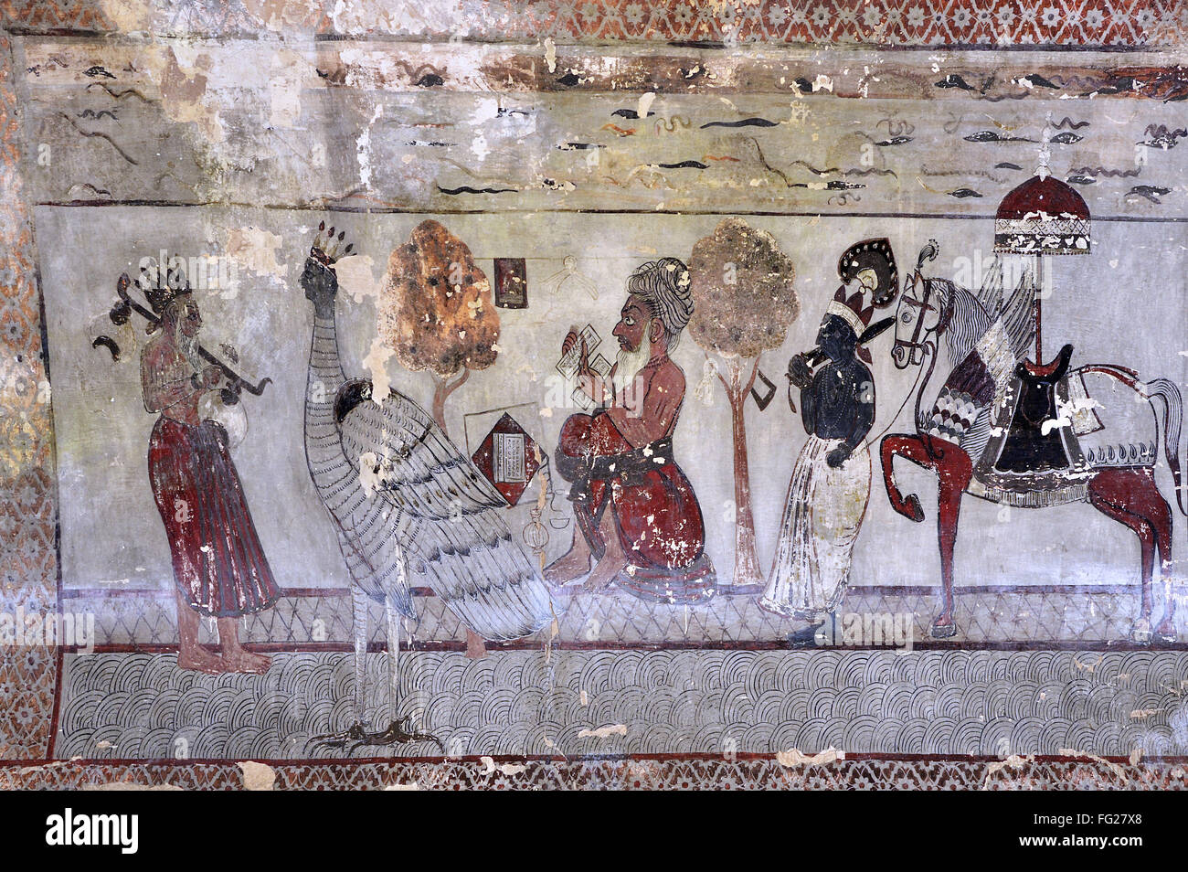 Orchha peintures sur le mur de raja mahal Khajuraho Madhya Pradesh, Inde Banque D'Images