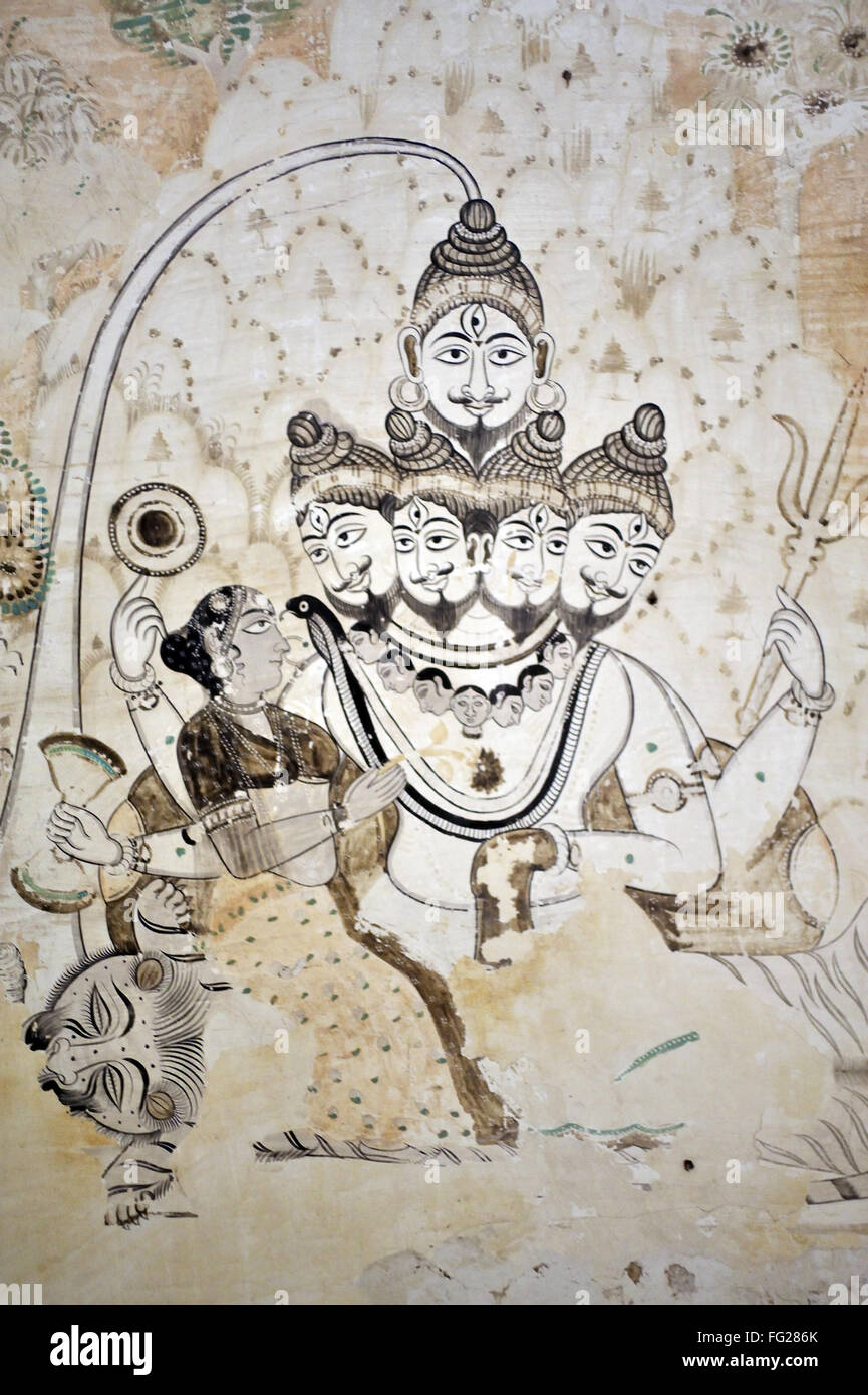 Shiva avec parvati orchha peinture murale à Lakshmi Narayan temple Madhya Pradesh, Inde Banque D'Images