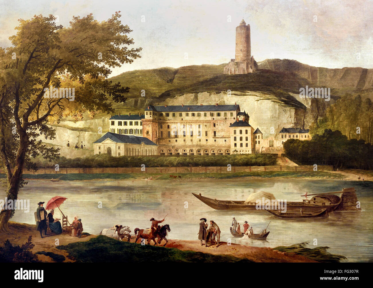 Château de La Roche Guyon ( sur la Seine entre Rouen et Paris, le château existe toujours ) Hubert Robert 1733 - 1808 France Banque D'Images