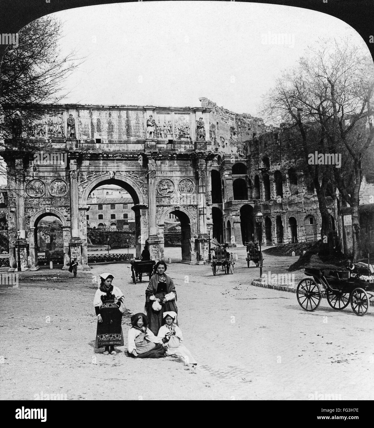 ROME : Arc de Constantin. /Nl'Arc de Constantin et le Colisée à Rome, Italie. Stéréophotogramme, 1901. Banque D'Images