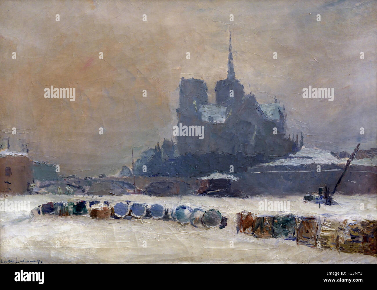 Albert Lebourg. 1849-1928. L'école de Rouen. Notre Dame de Paris. la neige France French Banque D'Images