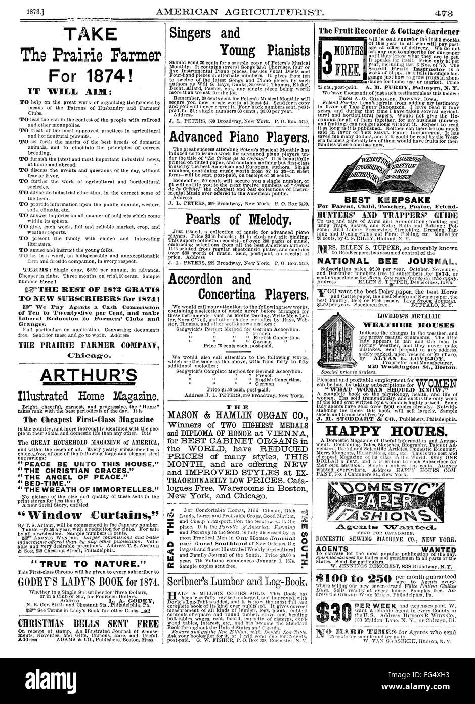 Annonces : LES REVUES ET LES LIVRES. /NAmerican publicités de magazines pour les livres et périodiques, 1873. Banque D'Images