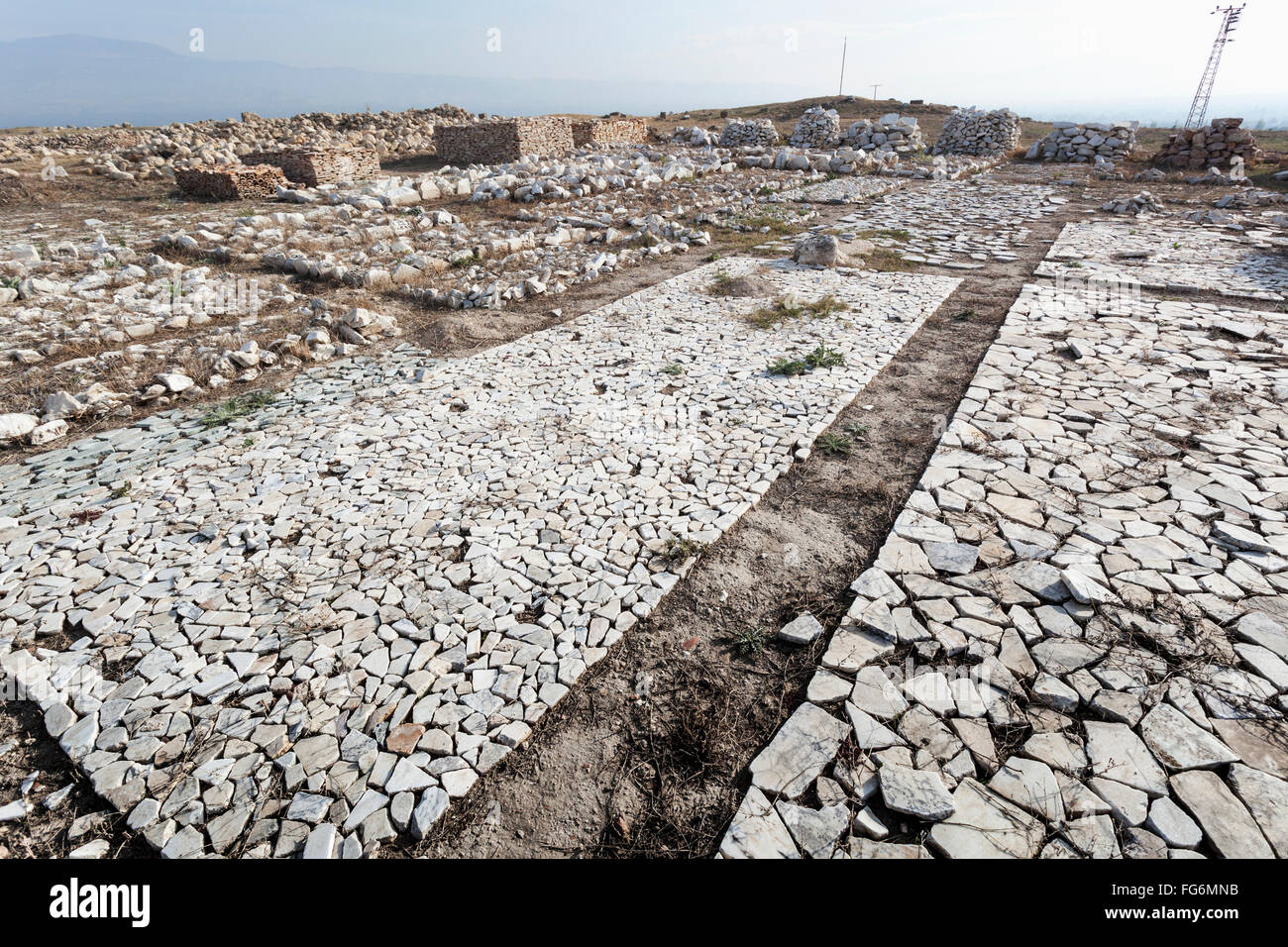 Tessons de plancher d'argile dans une excavation, Laodicée, Turquie Banque D'Images