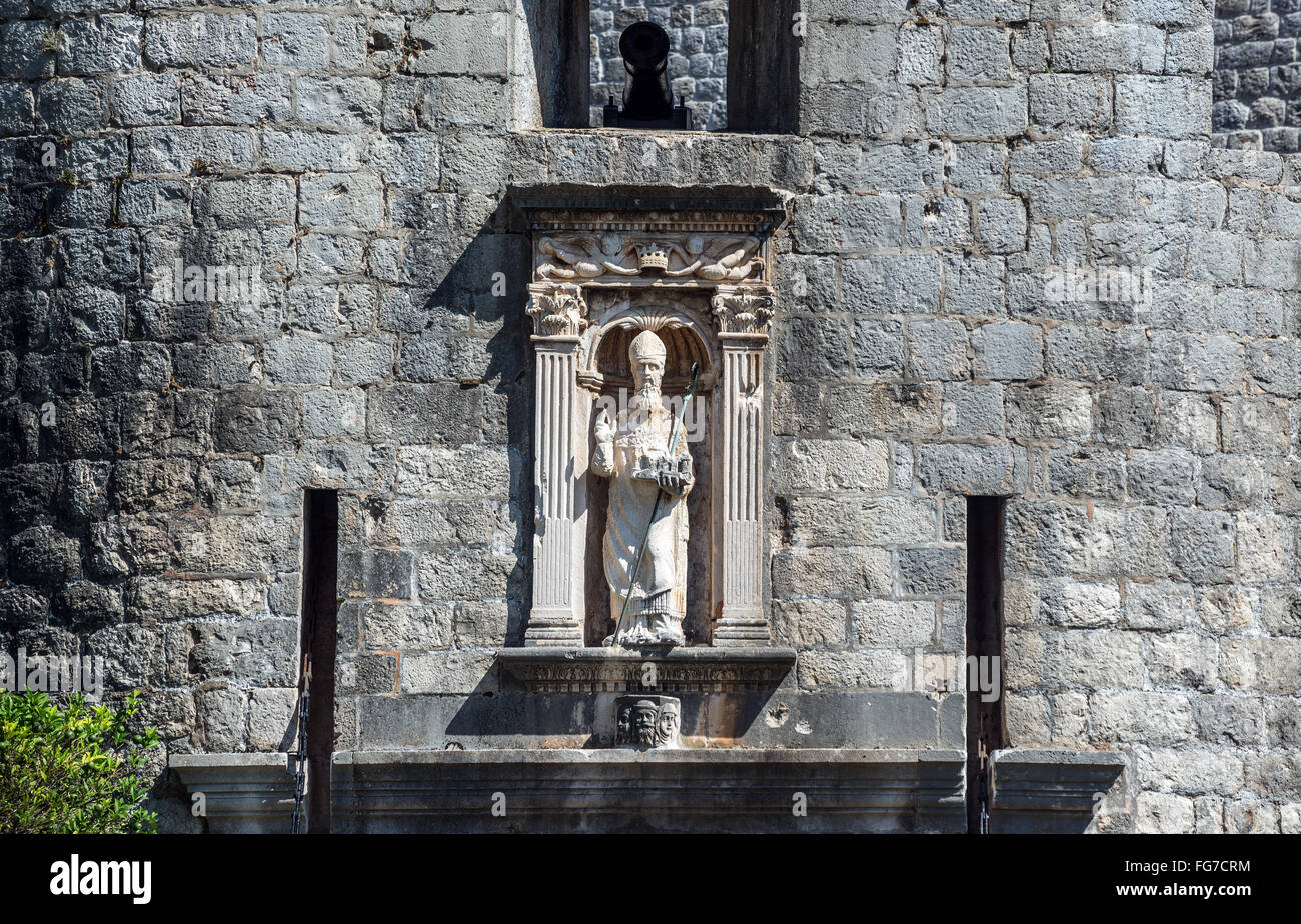 Porte Pile avec Saint Blaise figure, entrée à la vieille ville de Dubrovnik, Croatie Banque D'Images