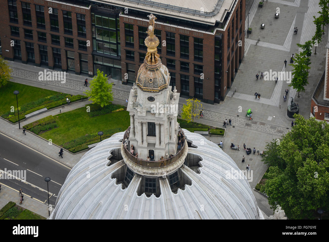 Un gros plan vue aérienne du sommet du dôme de la Cathédrale St Paul, à Londres Banque D'Images