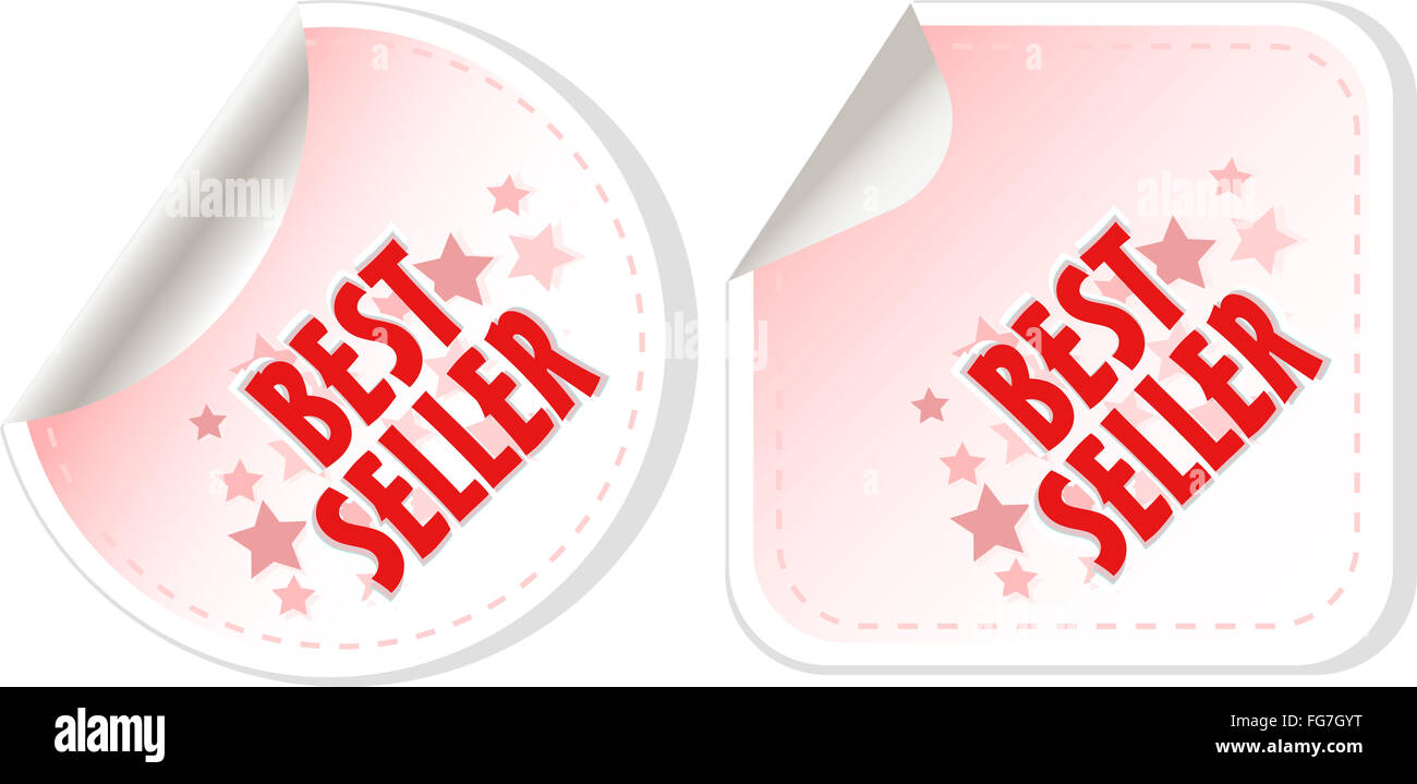 Meilleur vendeur set autocollants rouges. vector Banque D'Images