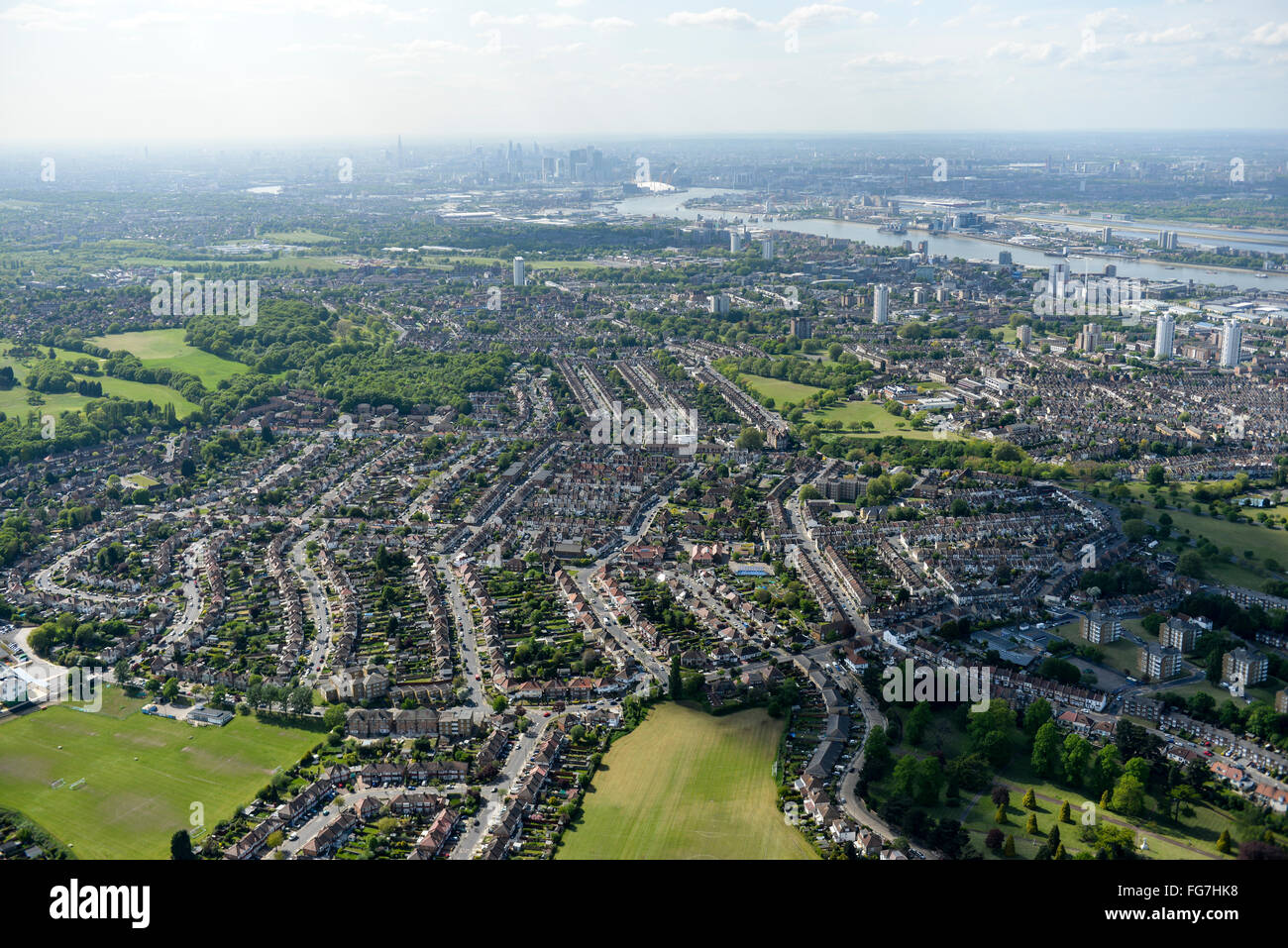 Une vue aérienne des zones de Woolwich et Shooters Hill, dans le sud de Londres Banque D'Images