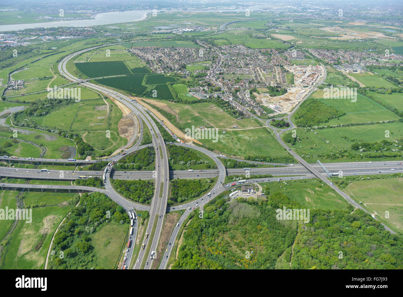 Une vue aérienne de la jonction 30 de la M25 Banque D'Images