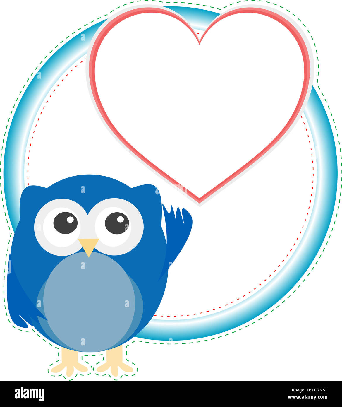 Valentine owl garçon avec coeur. maison de vacances carte vectorielle Banque D'Images