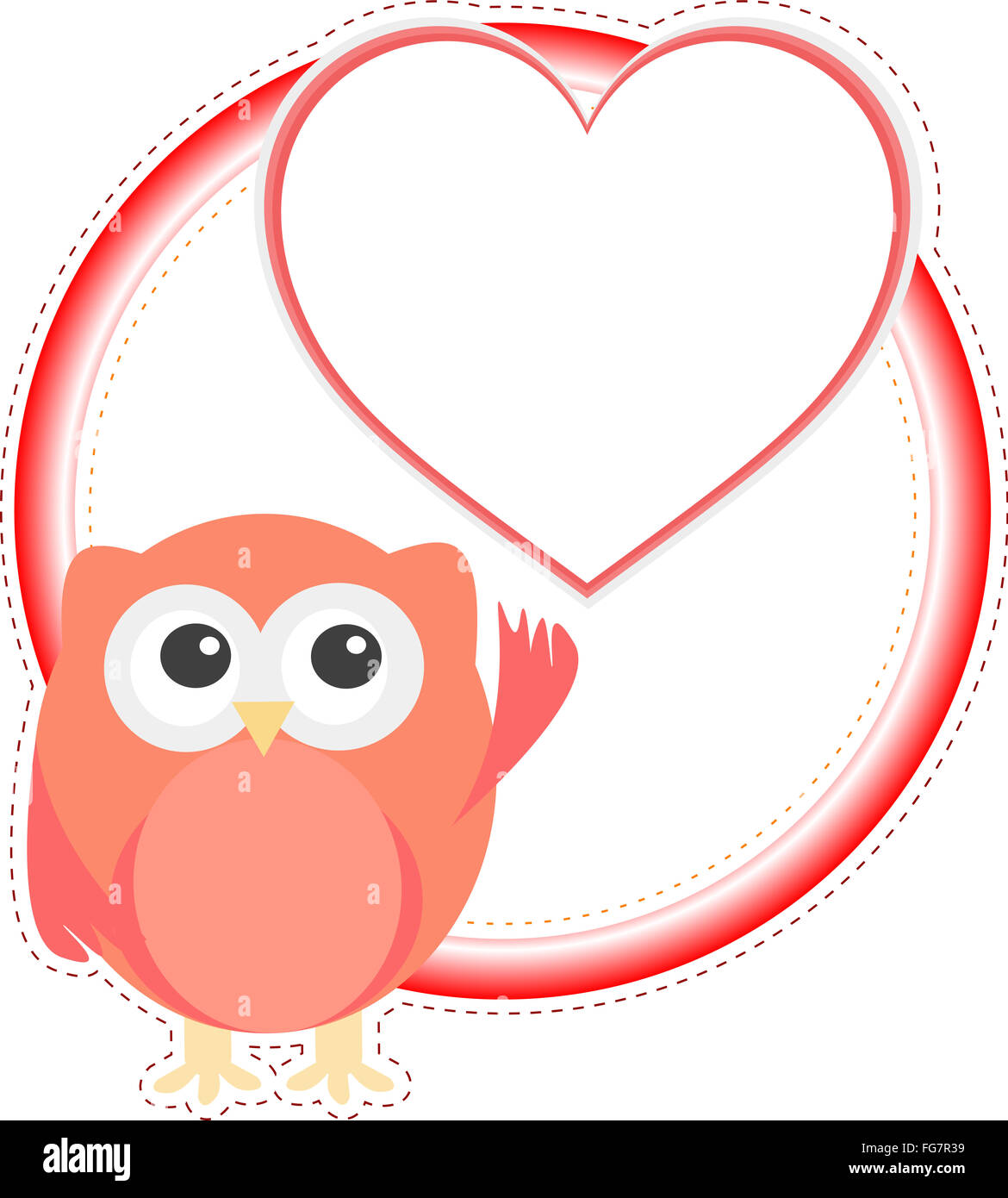 Valentine owl fille avec coeur. maison de vacances carte vectorielle Banque D'Images
