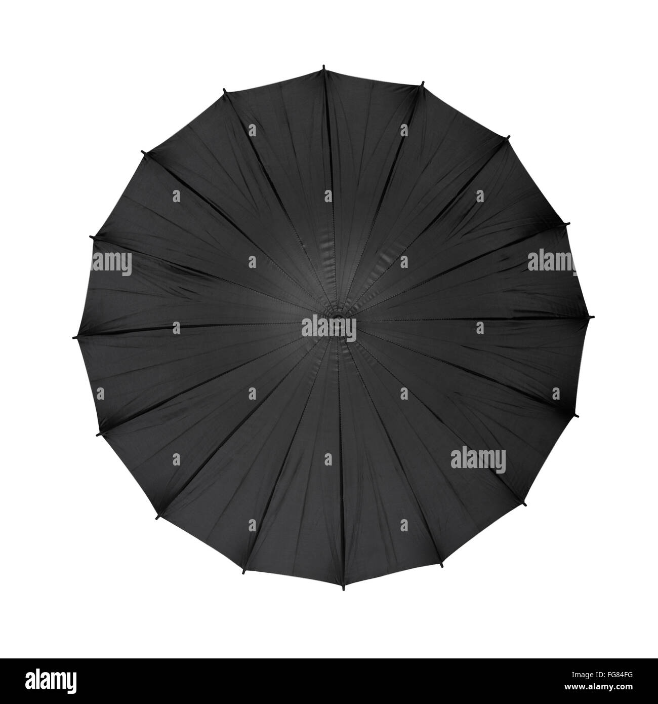 Parapluie noir vu de dessus sur blanc, chemin de détourage Banque D'Images