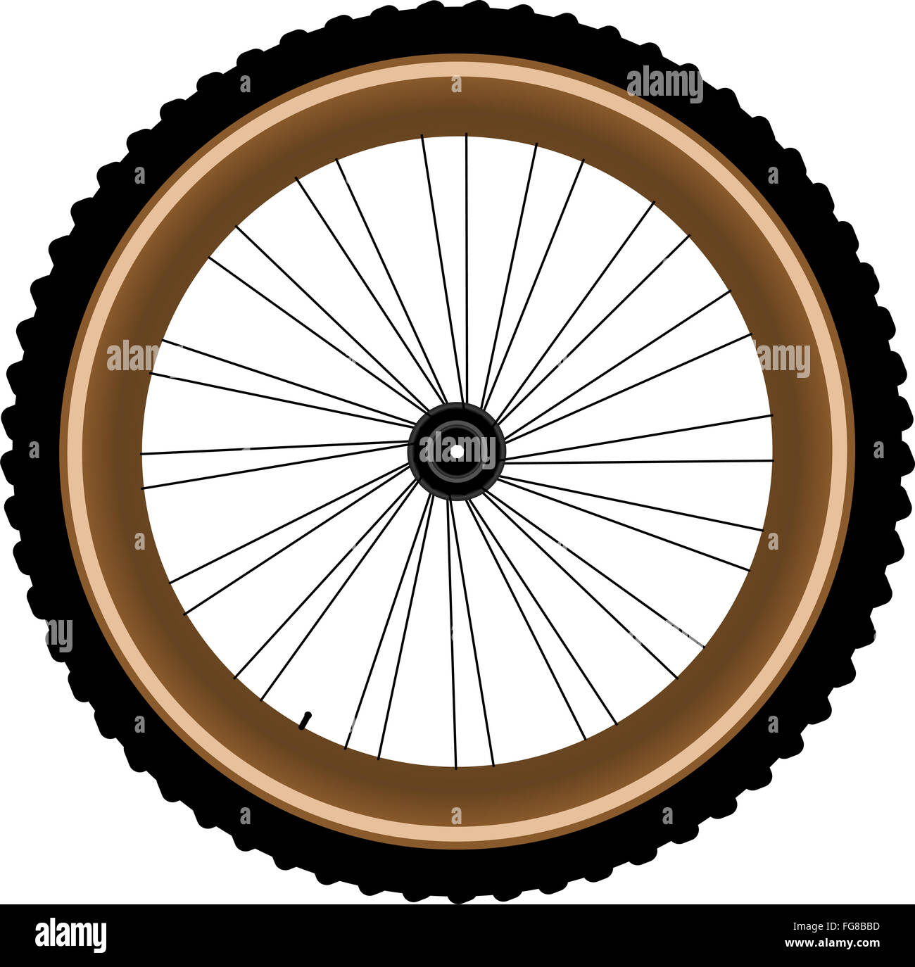 Roue avant d'un vélo de montagne isolé sur blanc Banque D'Images