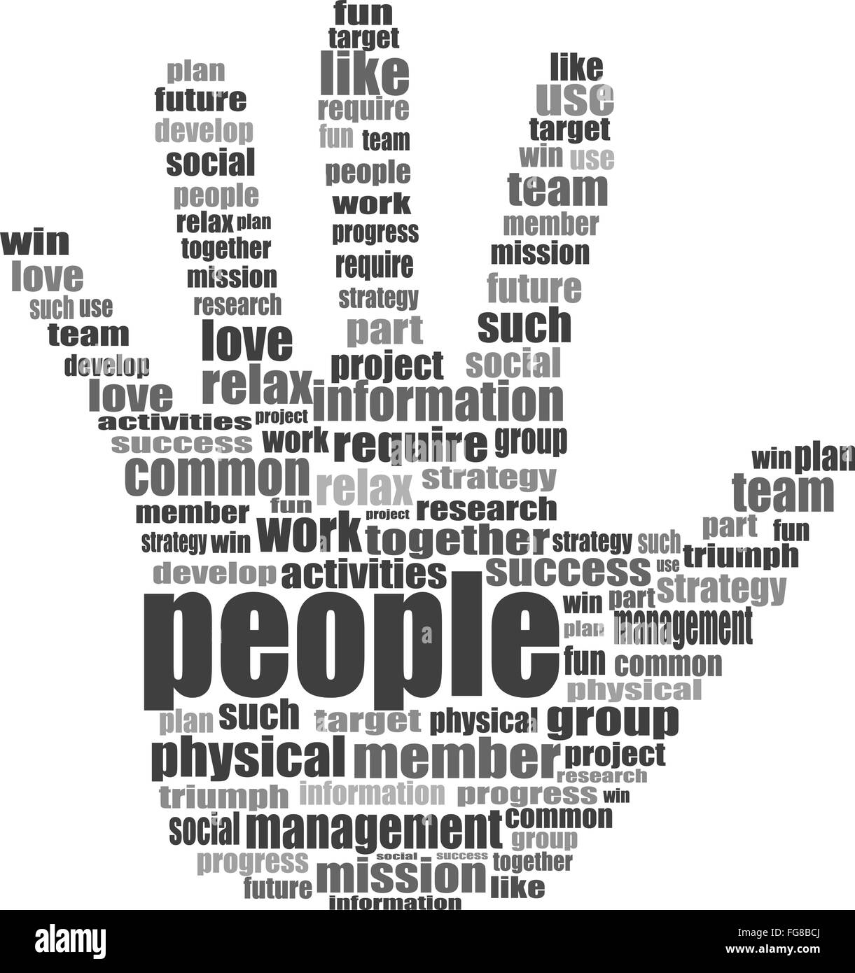 Comme symbole main avec tag cloud du mot social Banque D'Images