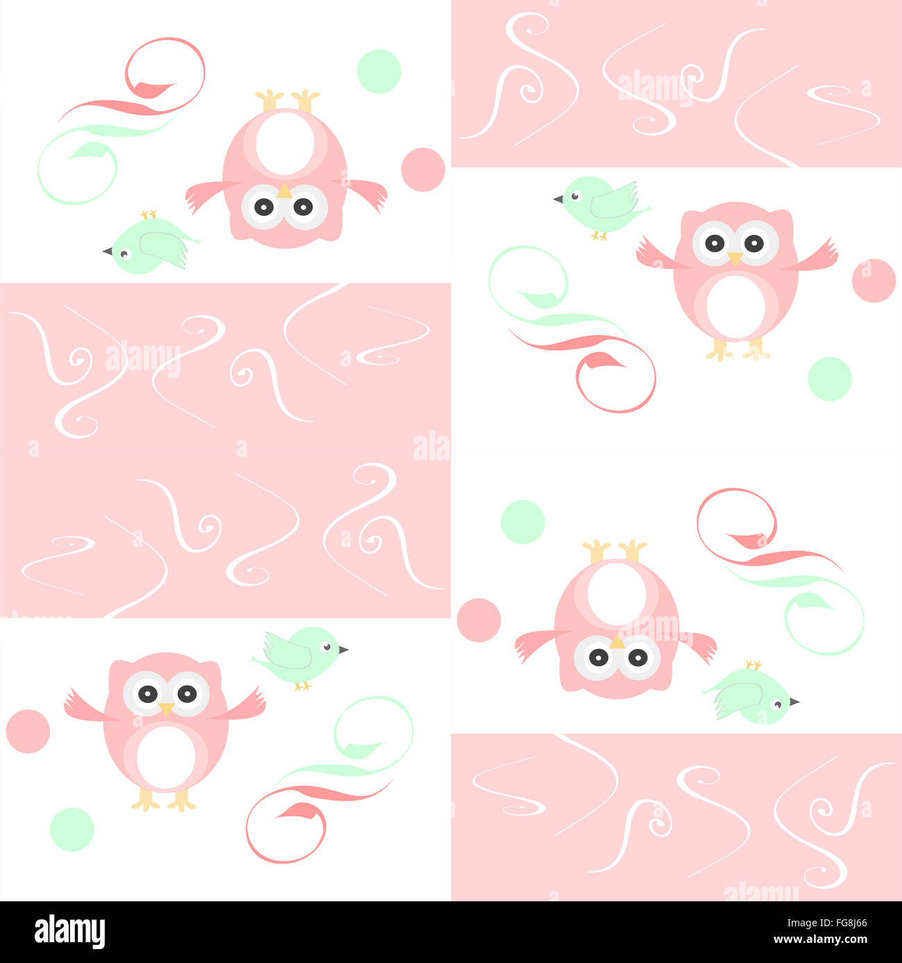 Seamless colourfull Owl et les oiseaux pour les enfants dans le vector pattern Banque D'Images