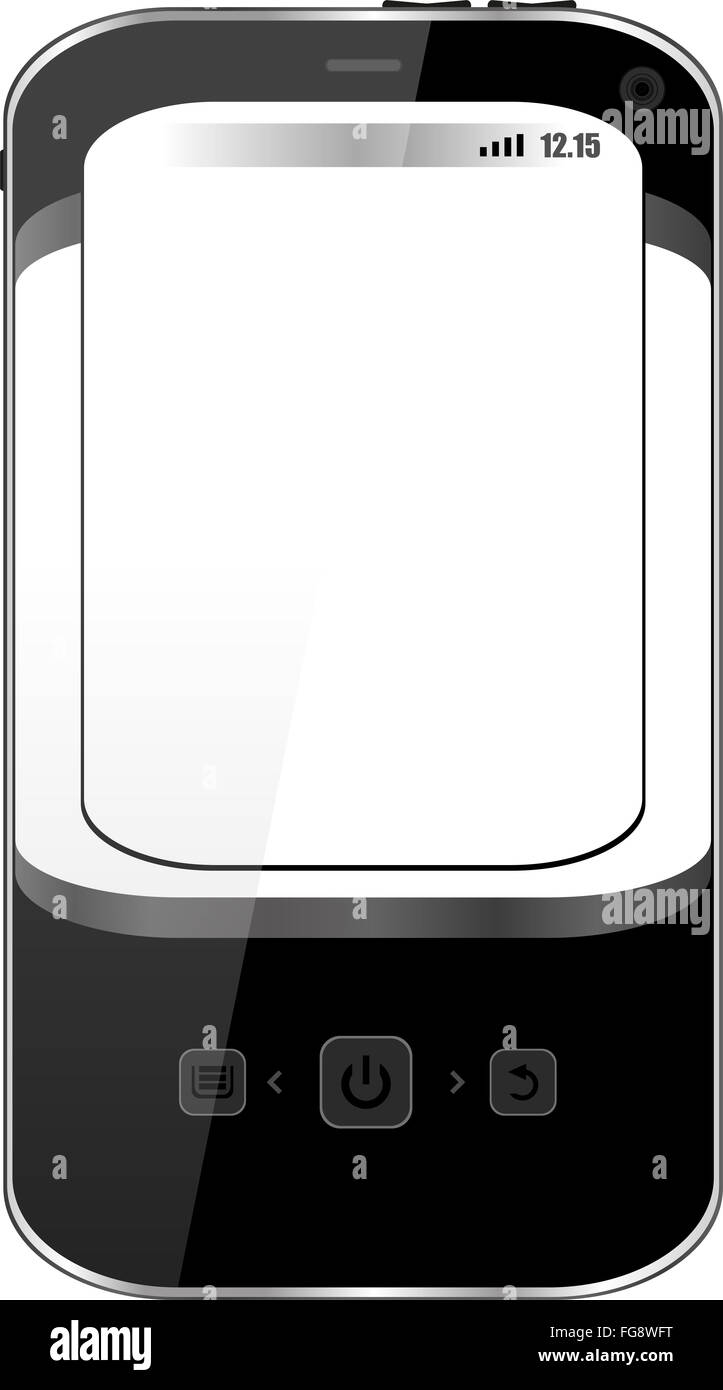 Réaliste téléphone mobile avec écran blanc isolé sur fond blanc Banque D'Images