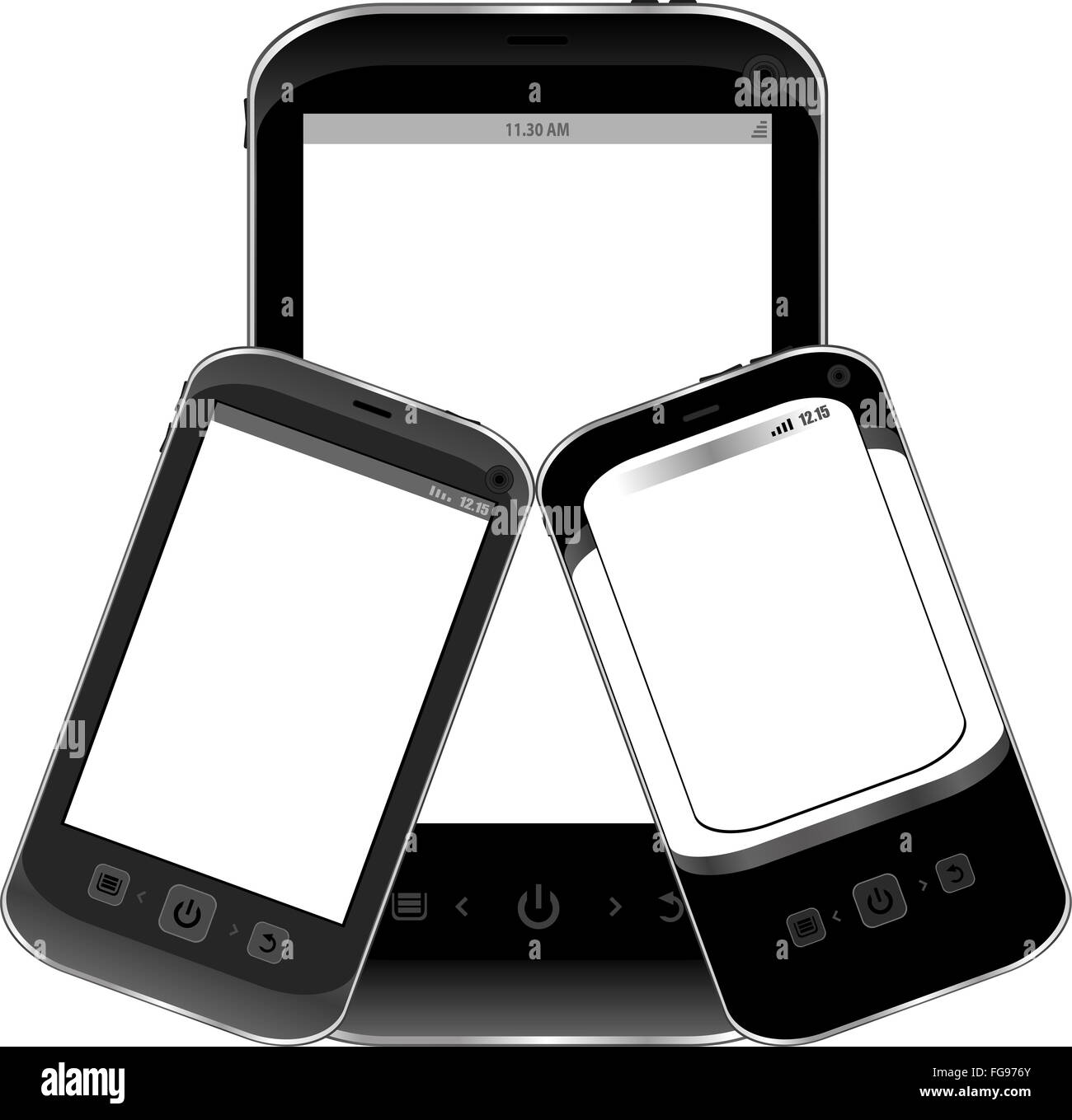 Réaliste jeu de téléphone mobile avec écran blanc isolé sur fond blanc Banque D'Images