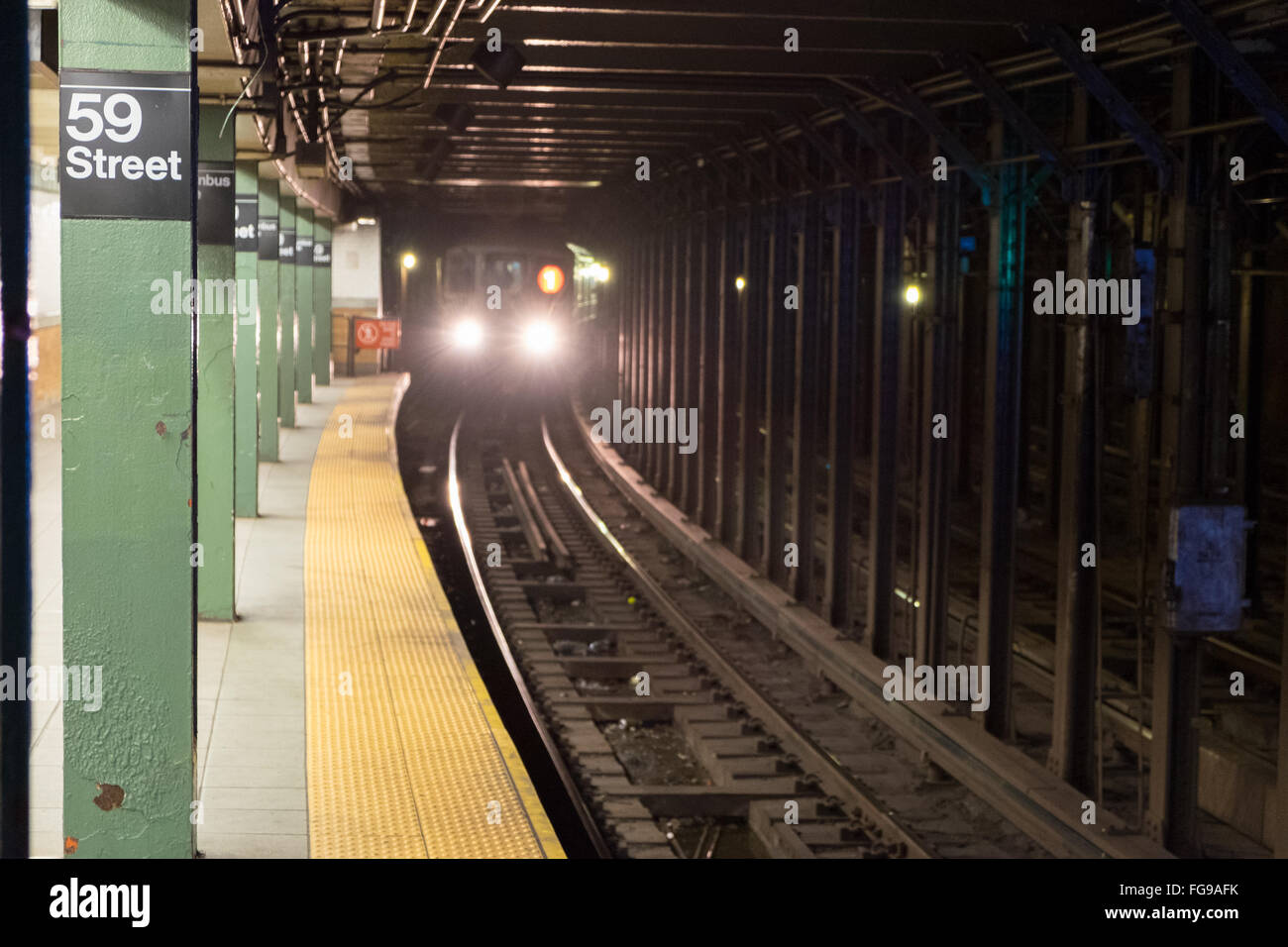 Le numéro 1 du métro près de la 59e Rue/Columbus Circle station - Manhattan, NY Banque D'Images