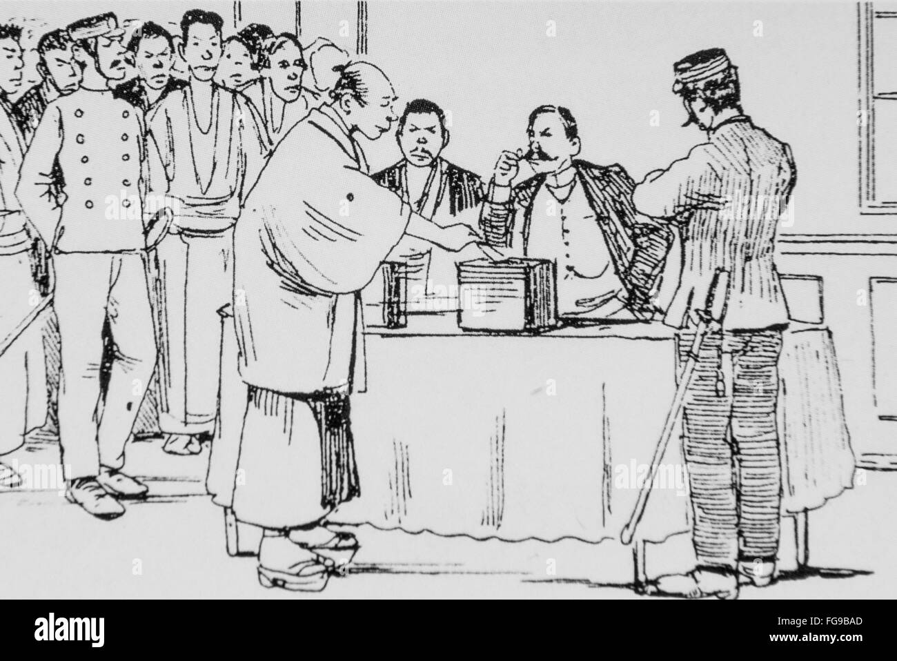 Caricature de Georges Ferdinand Bigot (1860-1927) Japonais première élection, 1890. Banque D'Images