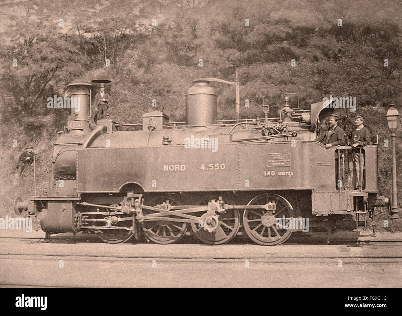 Locomotives de chemin de fer du Nord français 1880 Banque D'Images