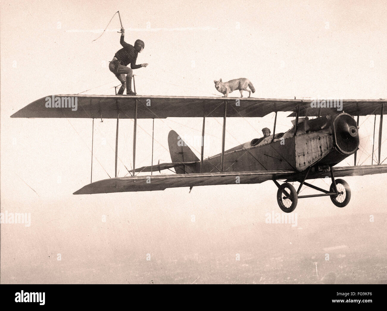 Cascadeur et chien sur les ailes d'un avion - Années 1920 Banque D'Images