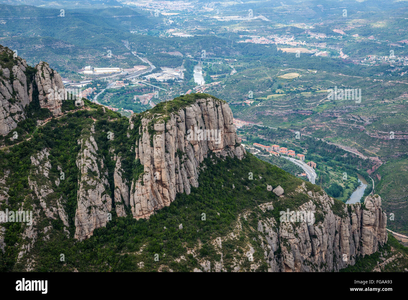 Vue aérienne de Montserrat, près de abbaye bénédictine Santa Maria de Montserrat, Monistrol de Montserrat, en Catalogne, Espagne Banque D'Images