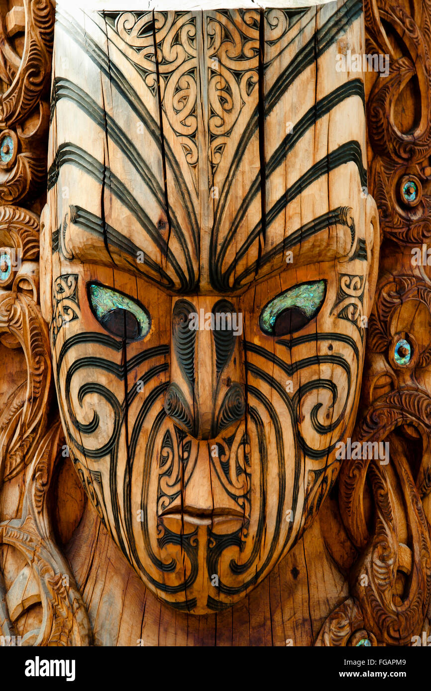 Masque Maori - Rotorua - Nouvelle-Zélande Banque D'Images