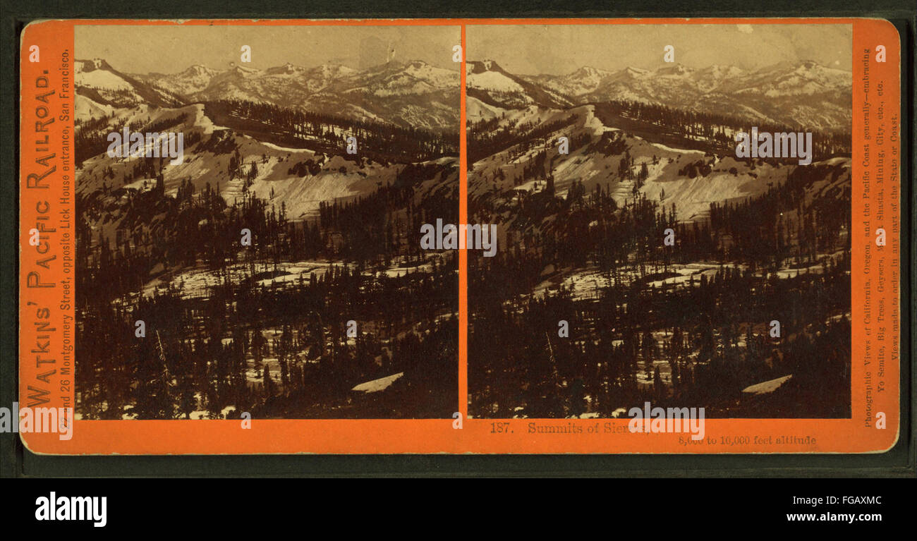 Sommets de Sierras, de 8 000 à 10 000 pieds d'altitude, par Carleton Watkins, E., 1829-1916 Banque D'Images
