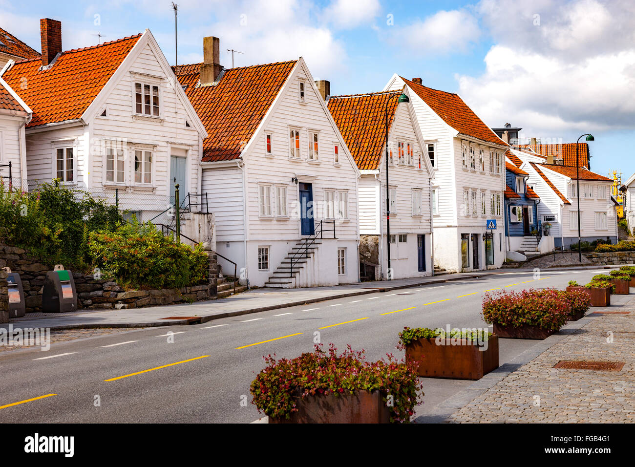 Rangée de maisons typiques en Norvégien de Stavanger. Banque D'Images