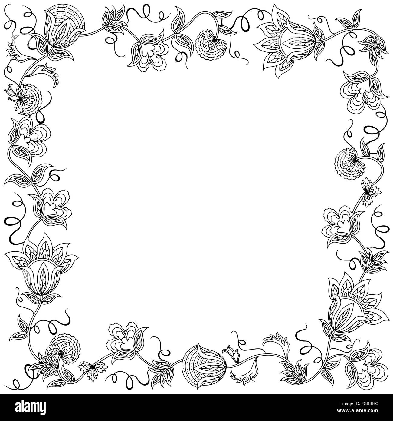 Carte postale avec guirlande de fleurs magnifiques et d'autres éléments floraux, dessin à la main contour vectoriel Illustration de Vecteur