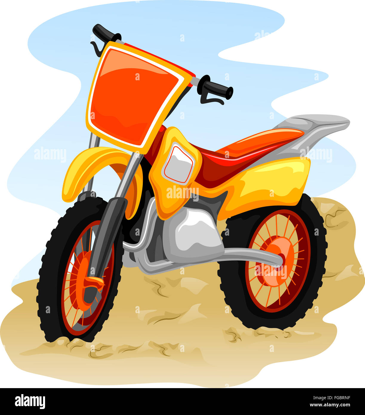 Illustration d'un moto-cross au milieu d'une route poussiéreuse Banque D'Images